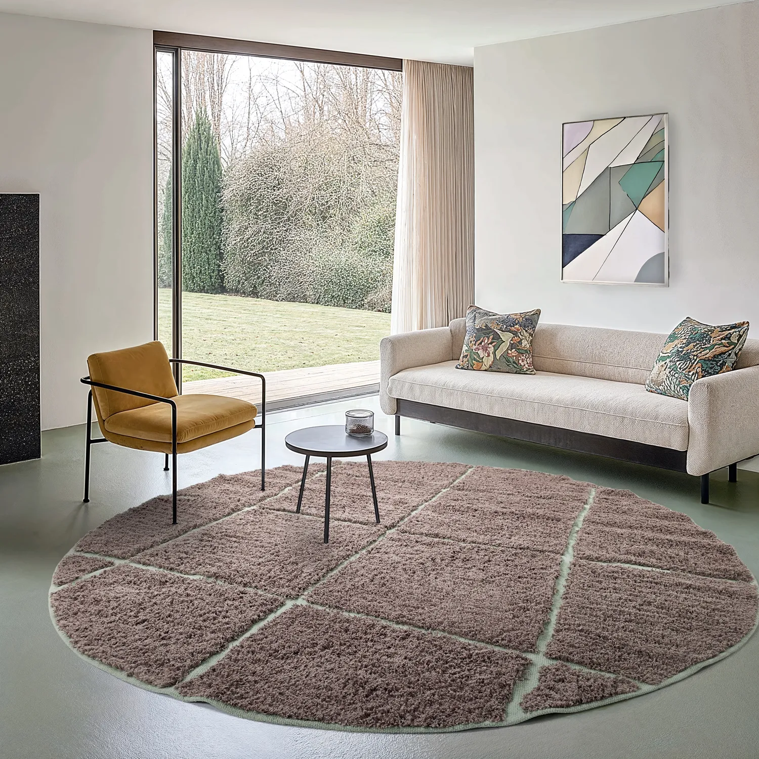 Round rug - Bellevue Natural Cotton Shaggy (taupe/green)