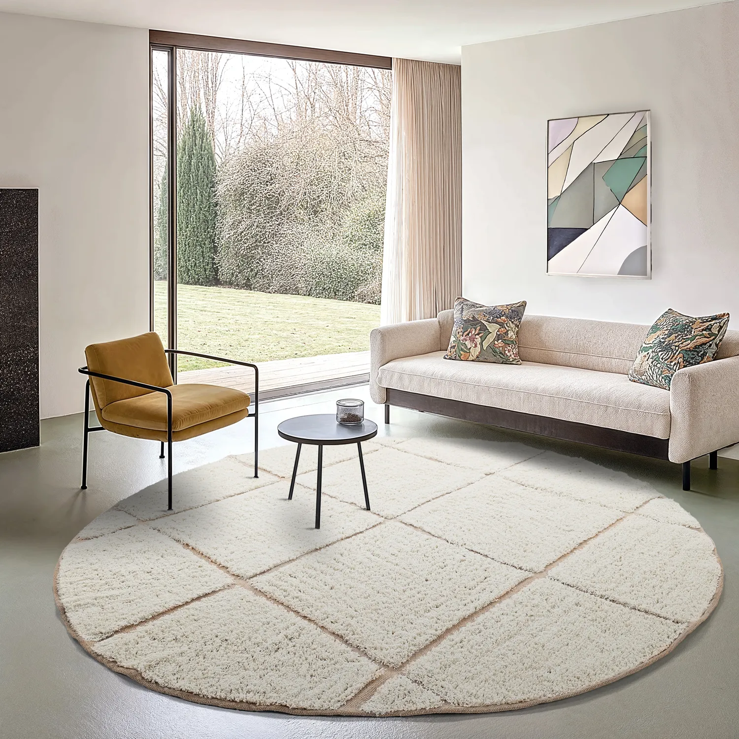 Round rug - Bellevue Natural Cotton Shaggy (off white/beige)
