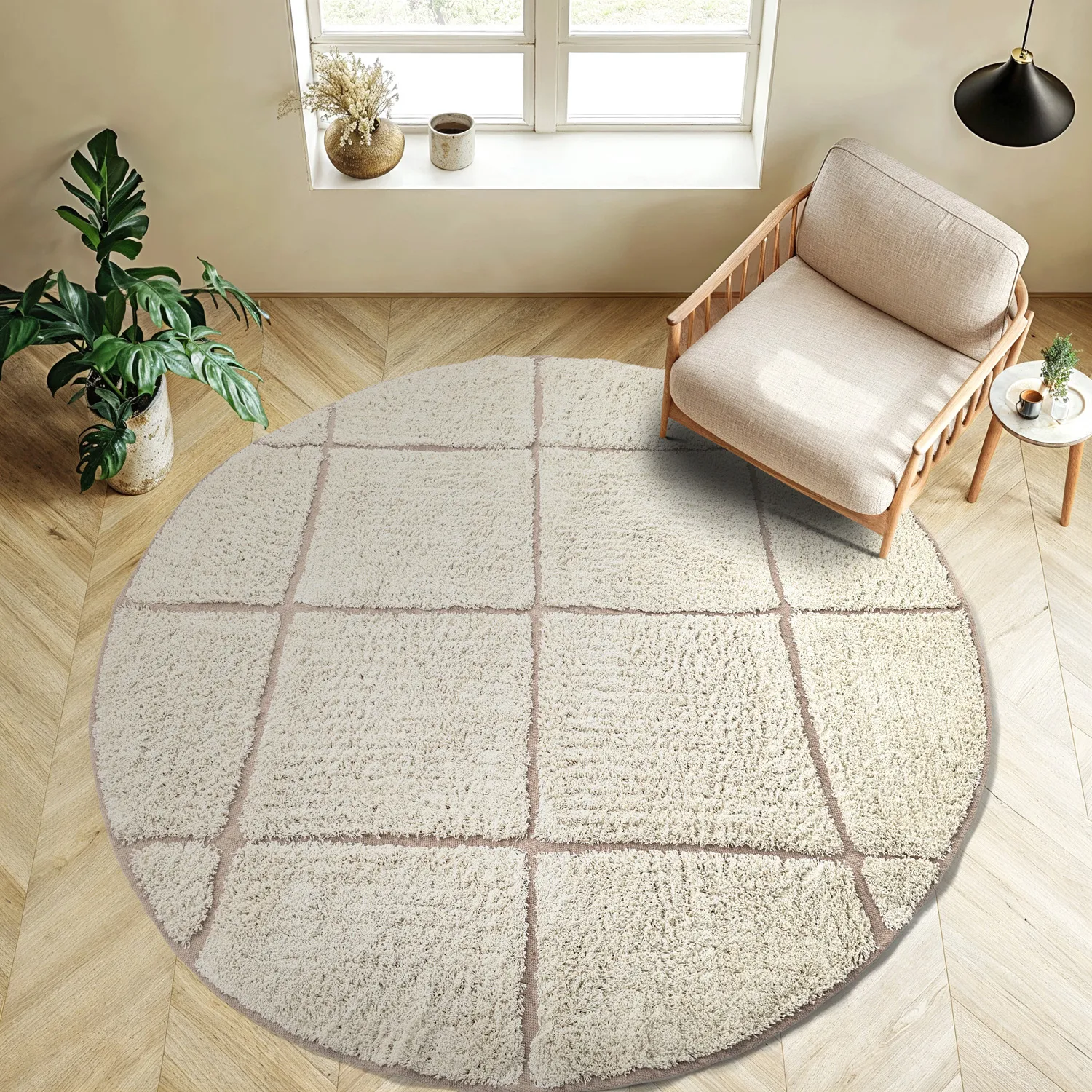 Round rug - Bellevue Natural Cotton Shaggy (off white/beige)