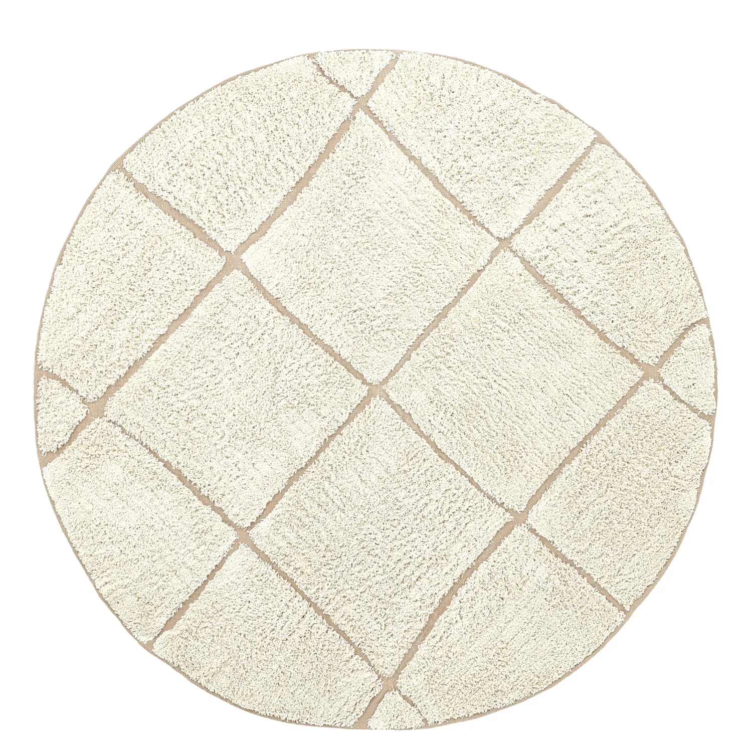 Round rug - Bellevue Natural Cotton Shaggy (off white/beige)
