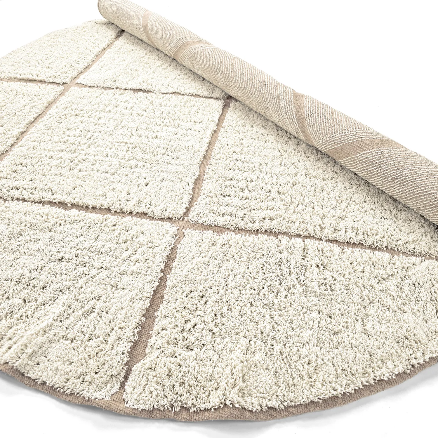 Round rug - Bellevue Natural Cotton Shaggy (off white/beige)