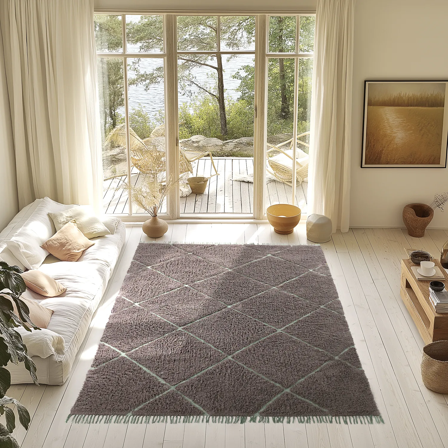 Shaggy rugs - Bellevue Natural Cotton Shaggy (taupe/green)