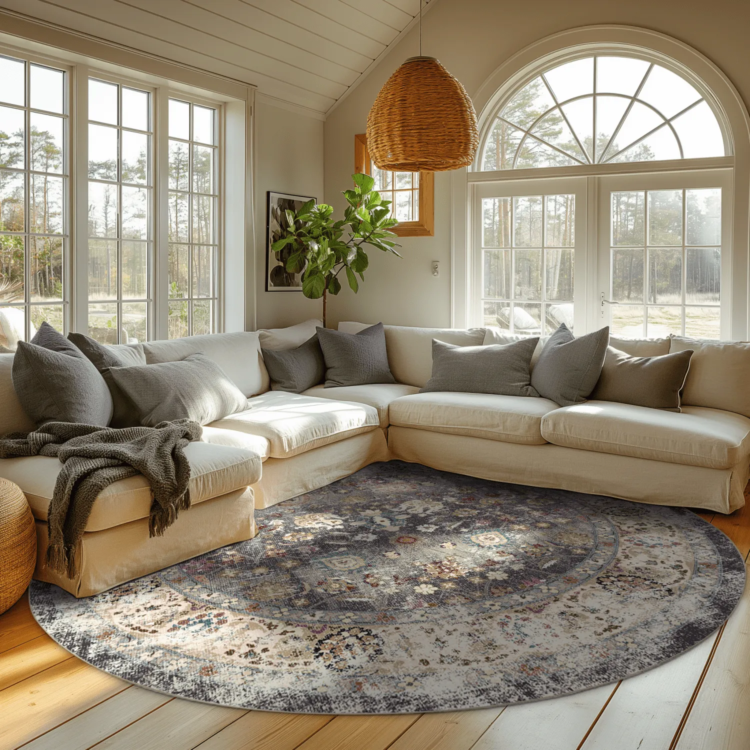 Round rug - Bouhjar (grey/multi)