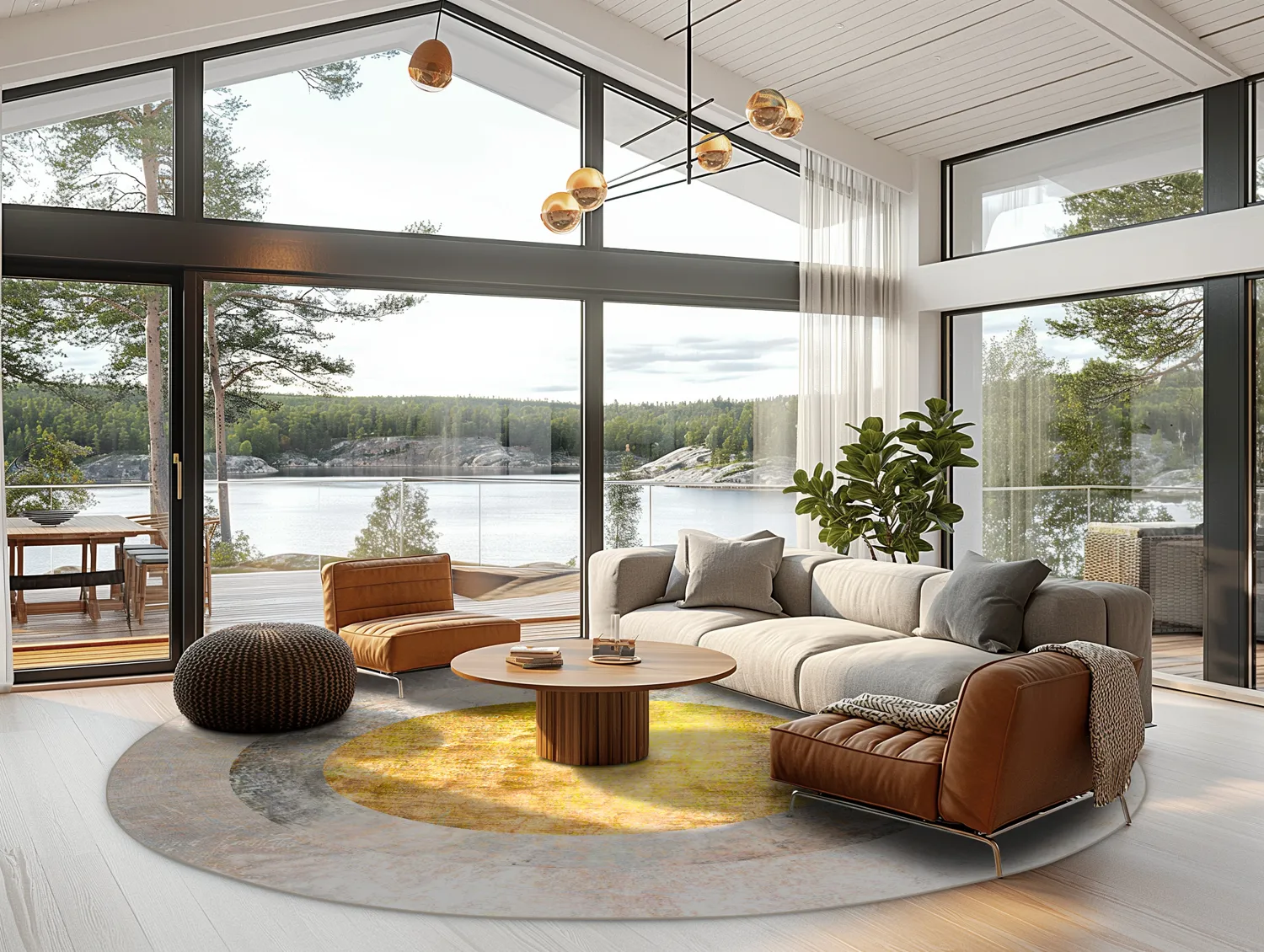Round rug - Budoni (grey/beige/yellow)