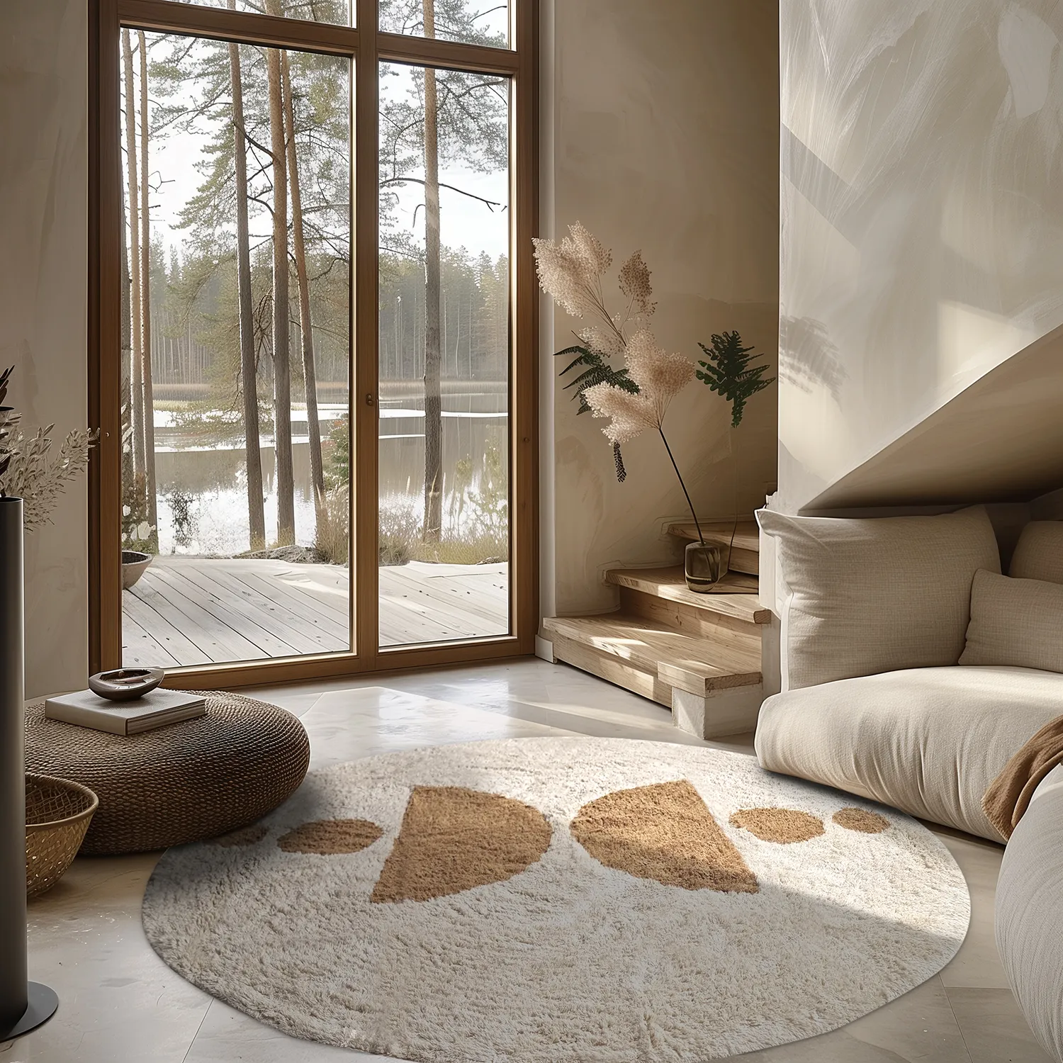 Round rug - Cervia Natural Cotton Shaggy (beige)