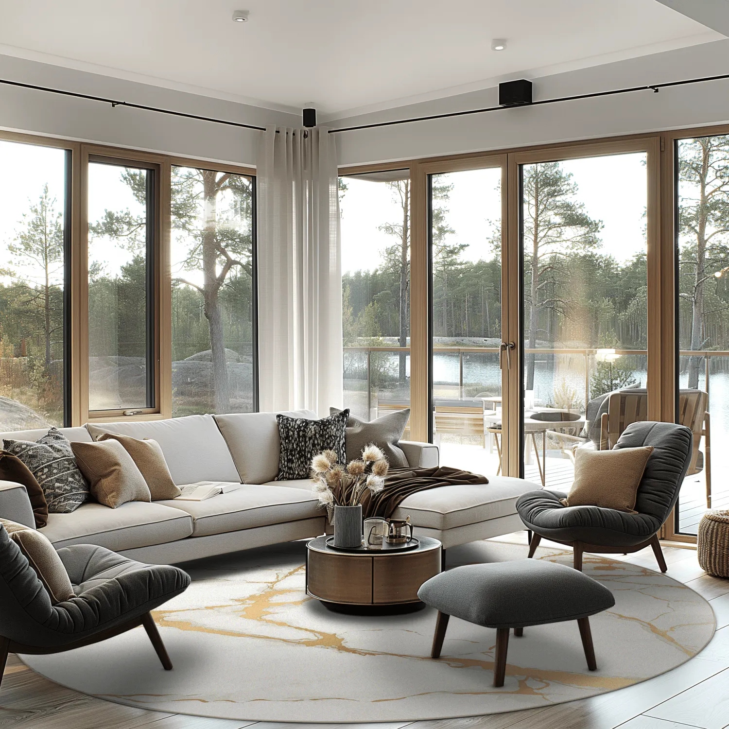 Round rug - Cesina (stone/white/gold)