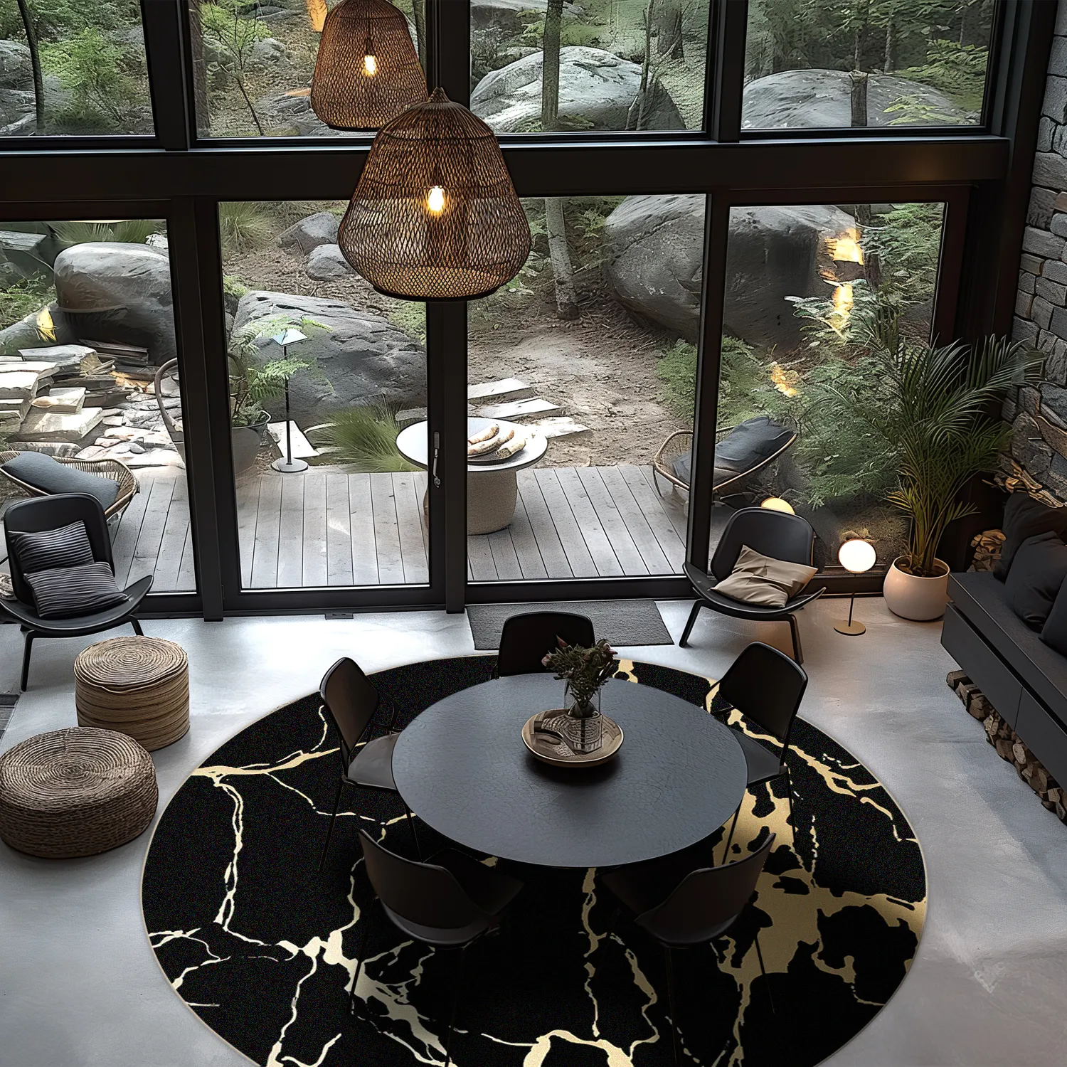 Round rug - Cesina (black/gold)