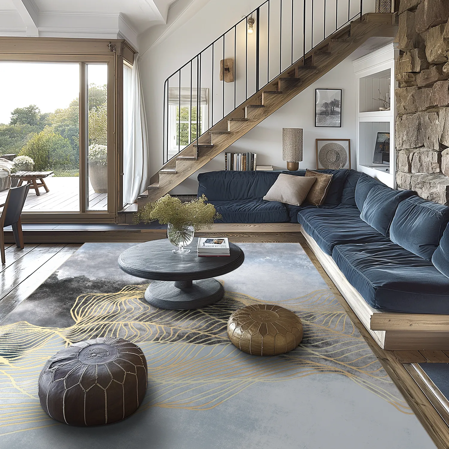 Wilton rug - Ekual (blue/grey/gold)