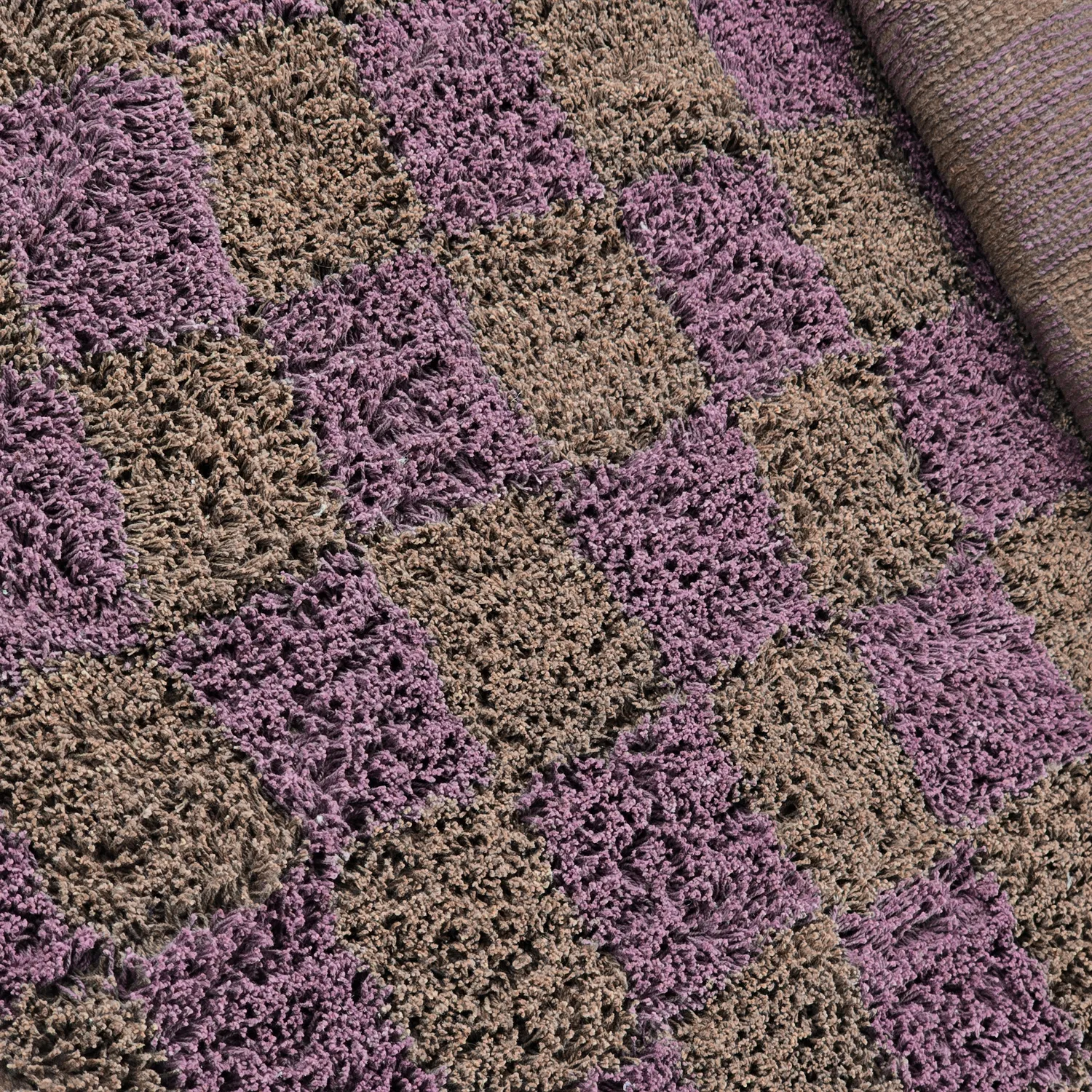 Round rug - Elsey Natural Cotton Shaggy (brown/purple)