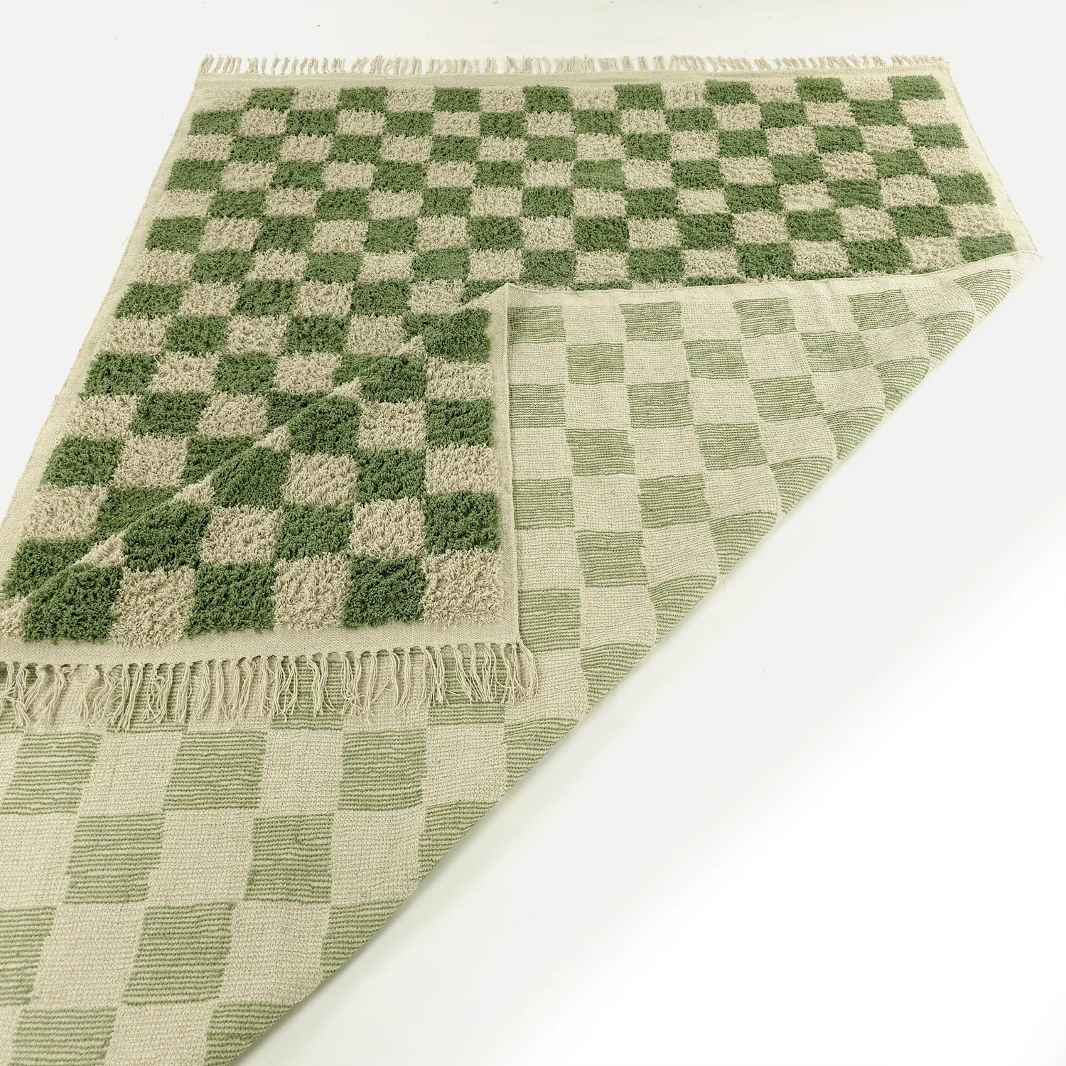 Shaggy rugs - Elsey Natural Cotton Shaggy (green/beige)