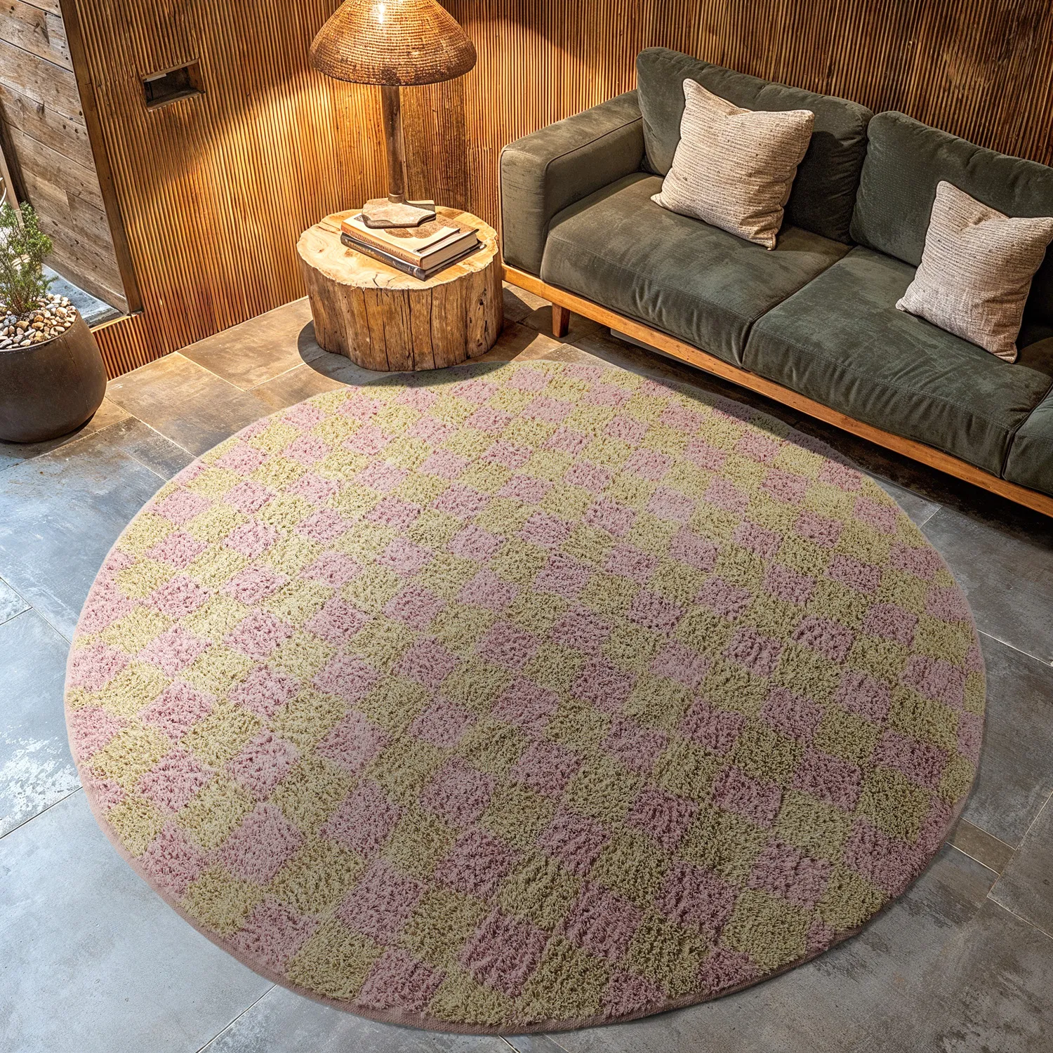 Round rug - Elsey Natural Cotton Shaggy (pink/orange)