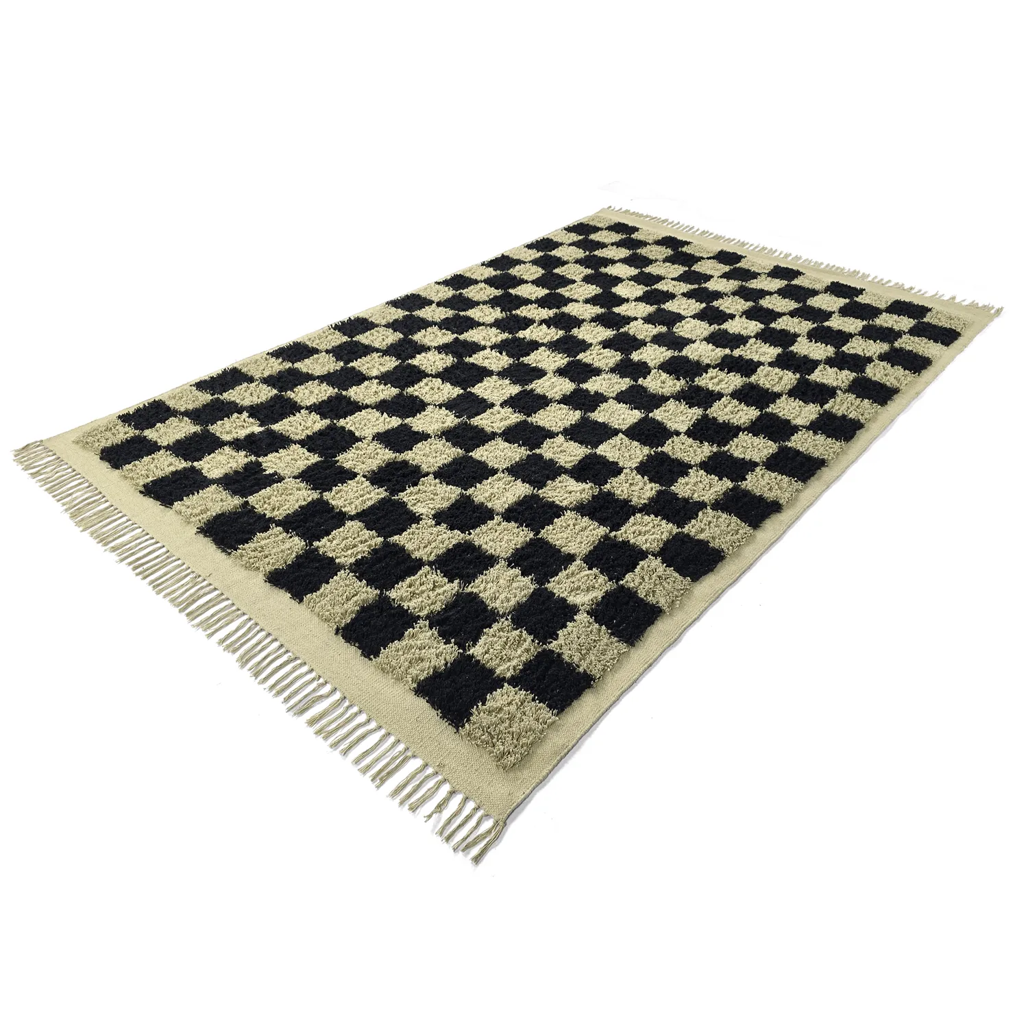 Shaggy rugs - Elsey Natural Cotton Shaggy (black/beige)