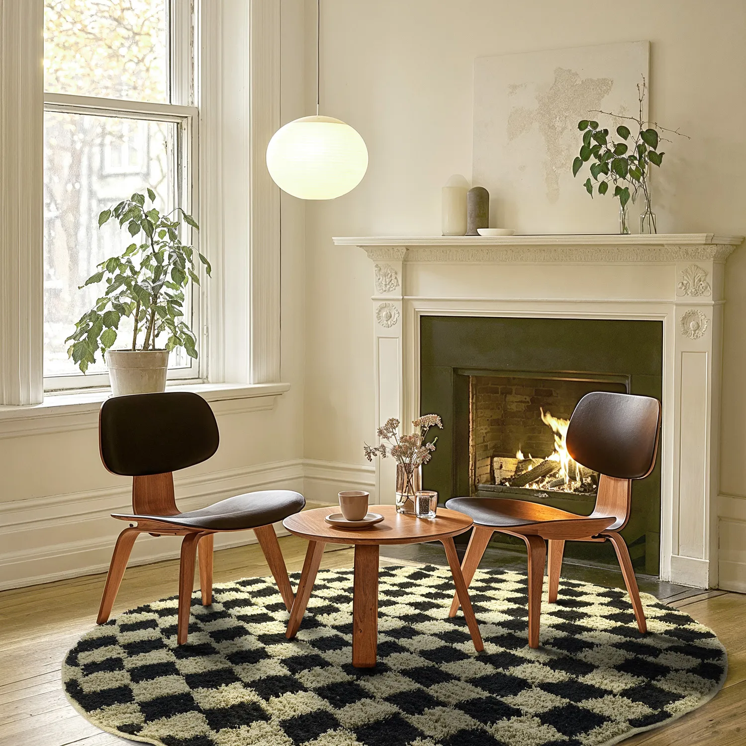 Round rug - Elsey Natural Cotton Shaggy (black/beige)