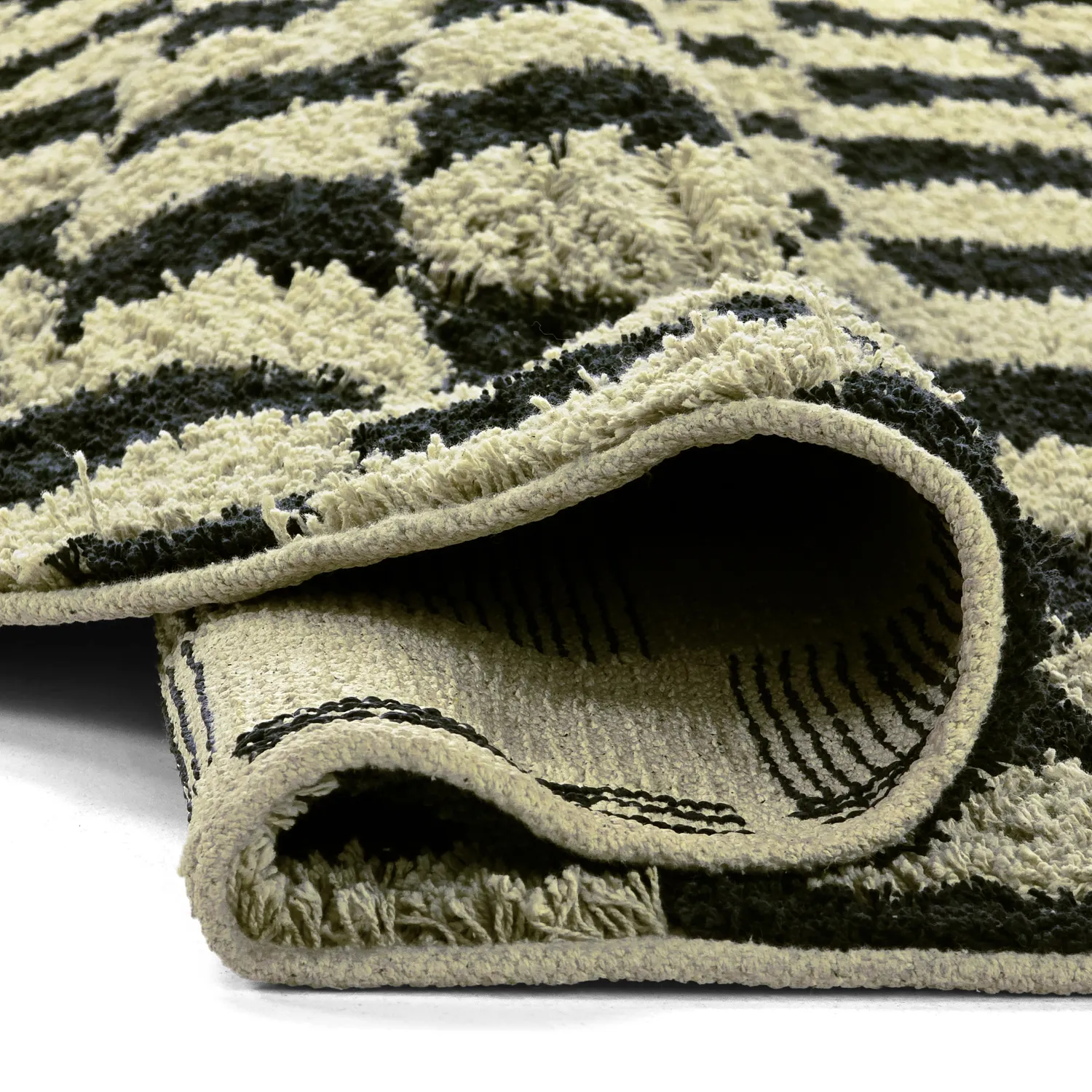 Round rug - Elsey Natural Cotton Shaggy (black/beige)