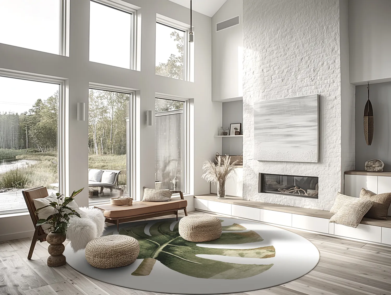 Round rug - Falling Leaves (green)