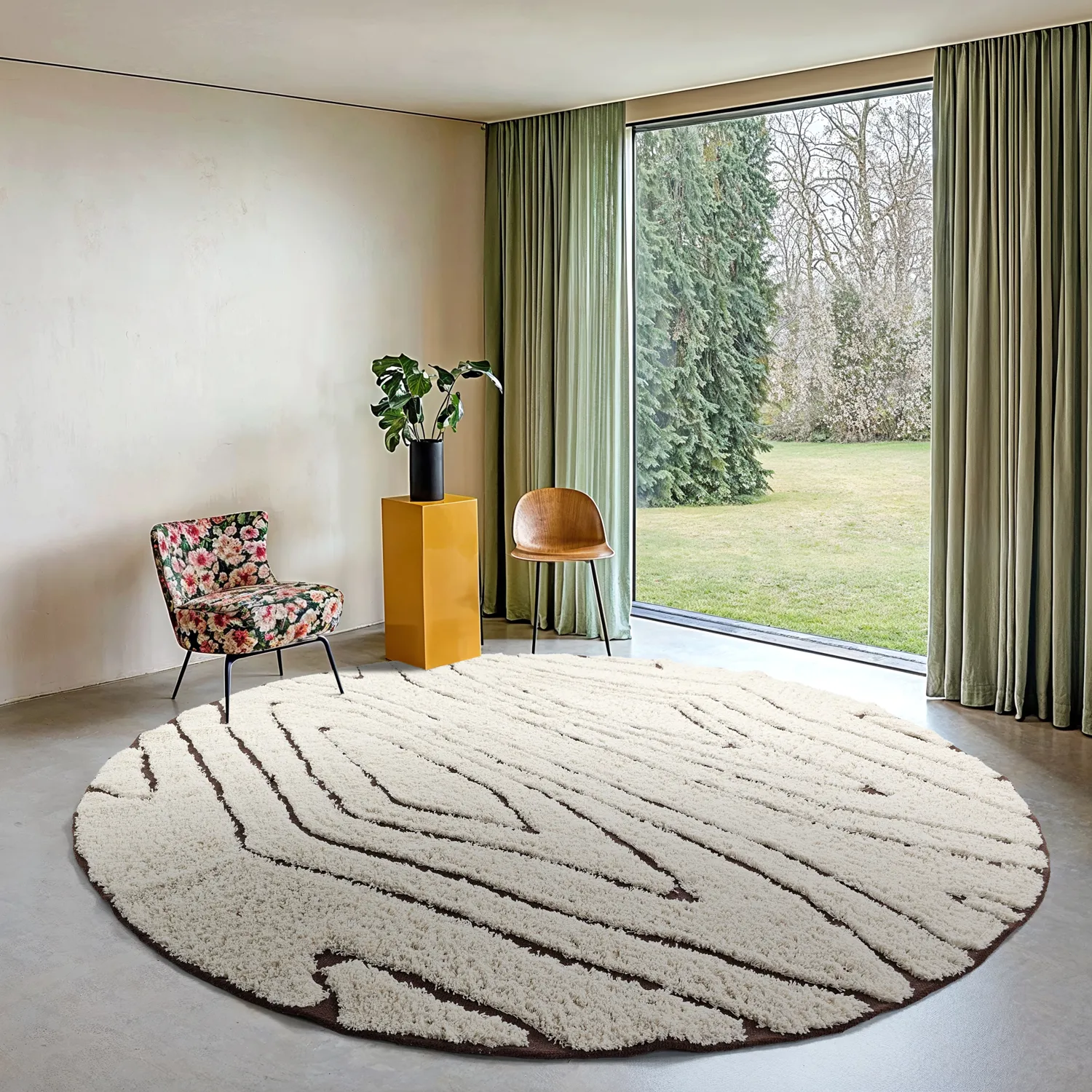 Round rug - Kindon Natural Cotton Shaggy (off white/brown)
