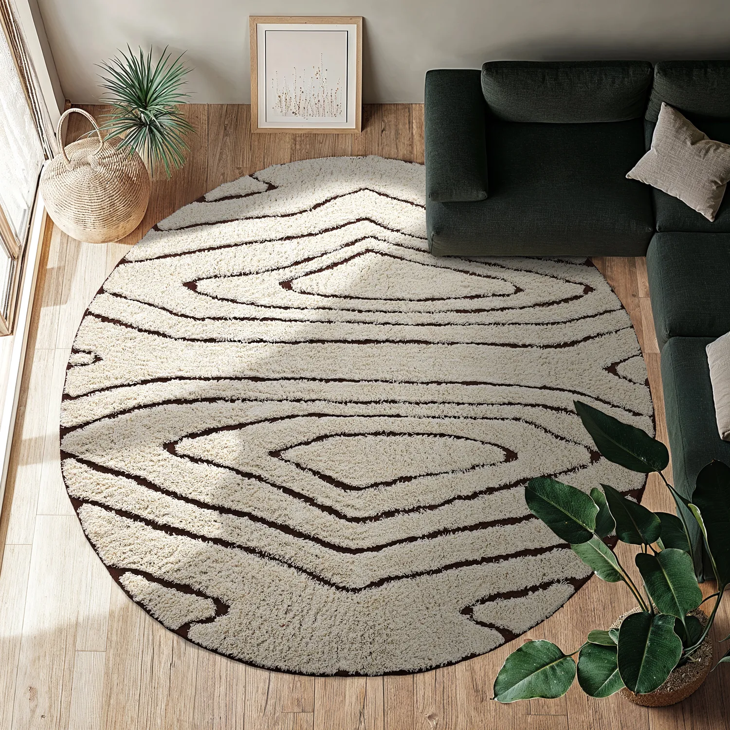 Round rug - Kindon Natural Cotton Shaggy (off white/brown)