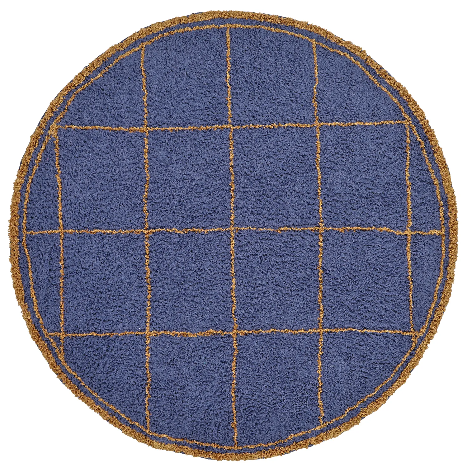 Round rug - Lana Natural Cotton Shaggy (blue/yellow)