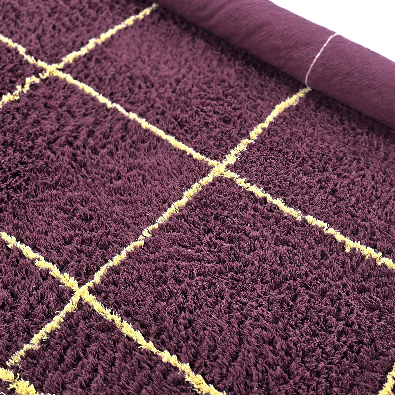 Round rug - Lana Natural Cotton Shaggy (burgundy/yellow)
