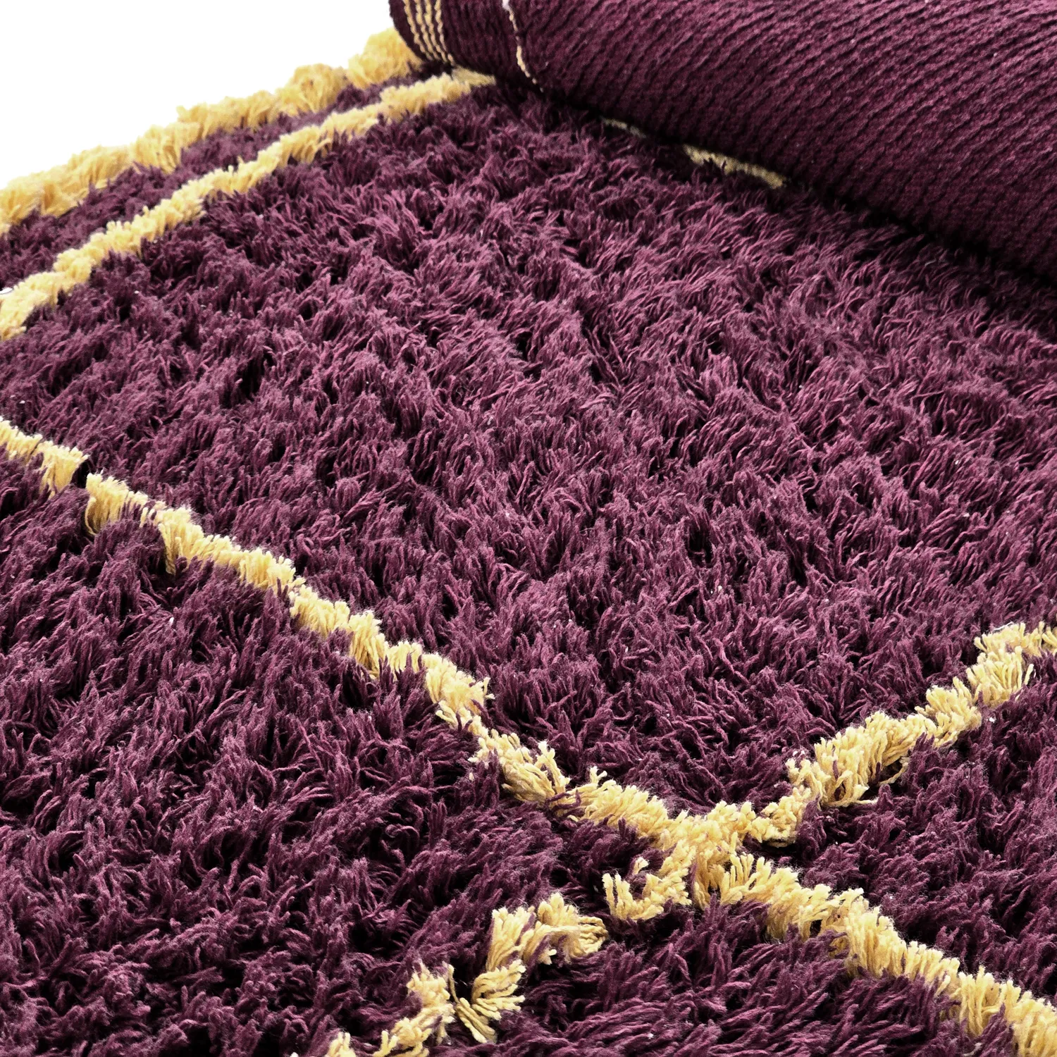Round rug - Lana Natural Cotton Shaggy (burgundy/yellow)