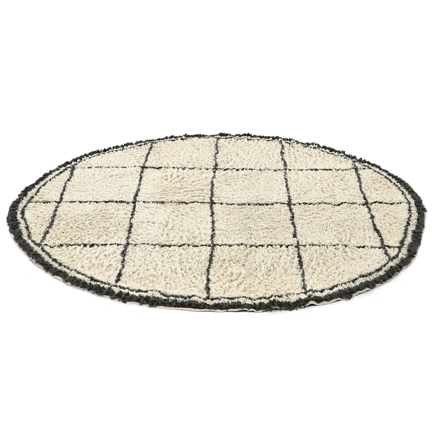 Round rug - Lana Natural Cotton Shaggy (creme/dark grey)