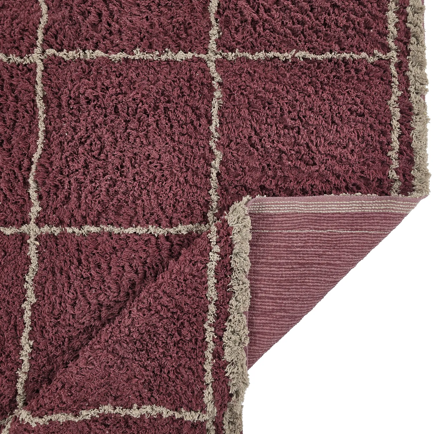 Shaggy rugs - Lana Natural Cotton Shaggy (taupe/red)