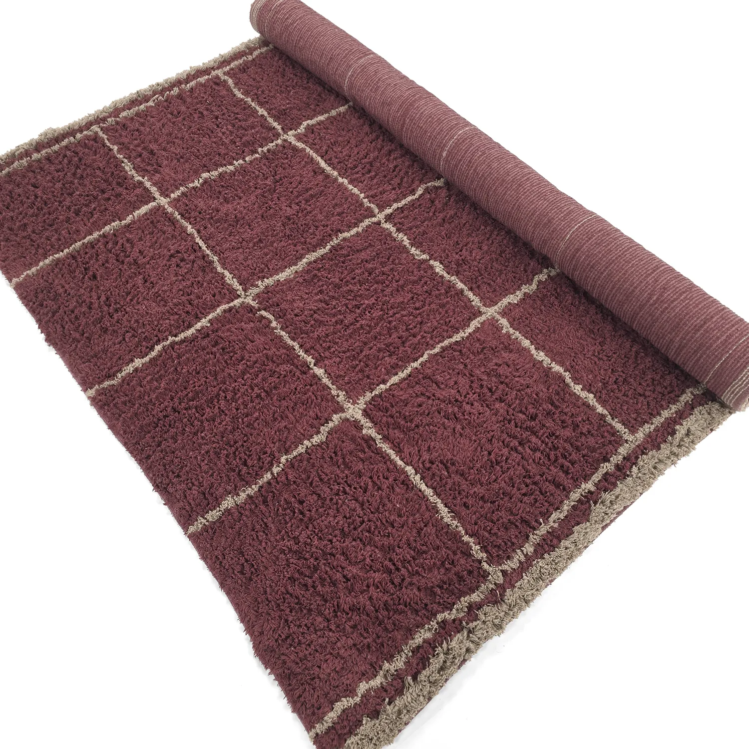 Shaggy rugs - Lana Natural Cotton Shaggy (taupe/red)