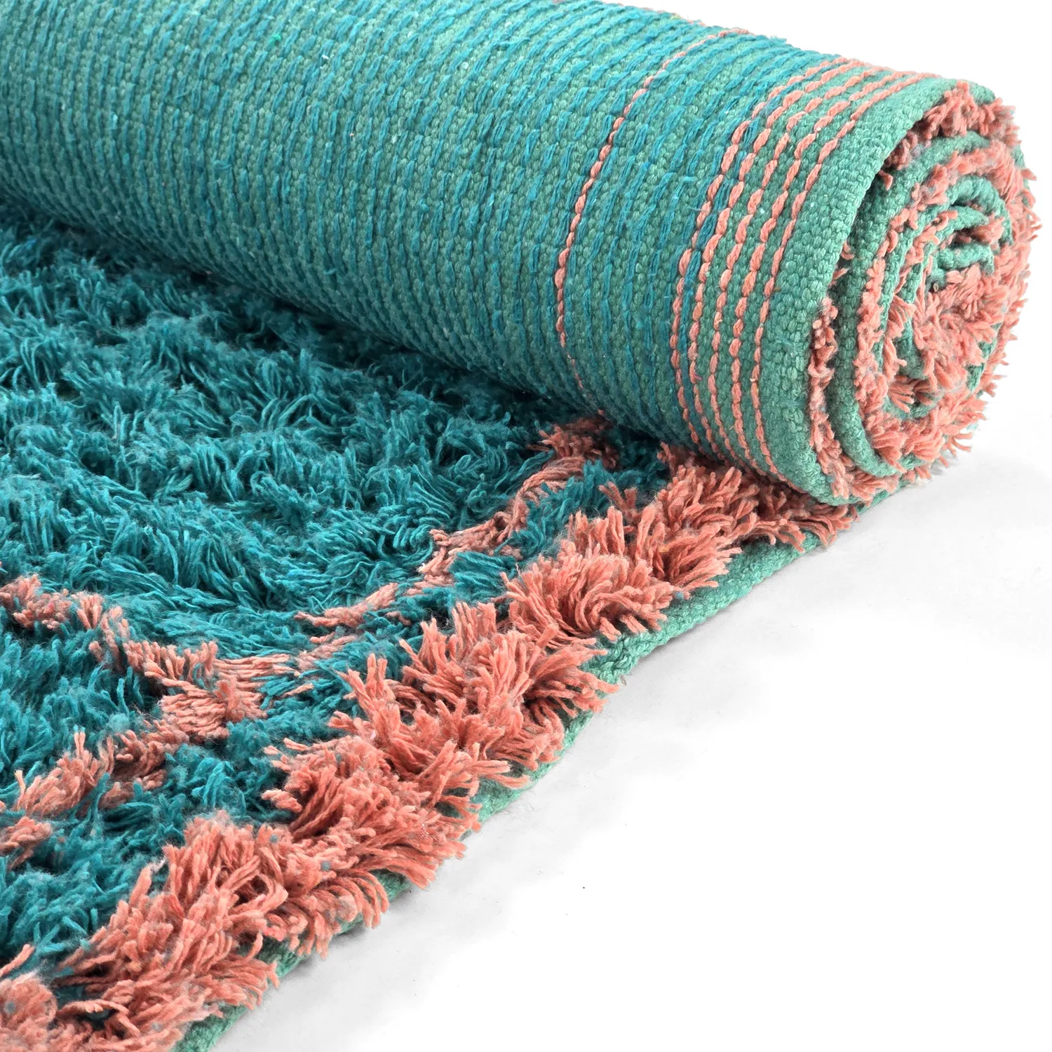 Shaggy rugs - Lana Natural Cotton Shaggy (turquoise/pink)