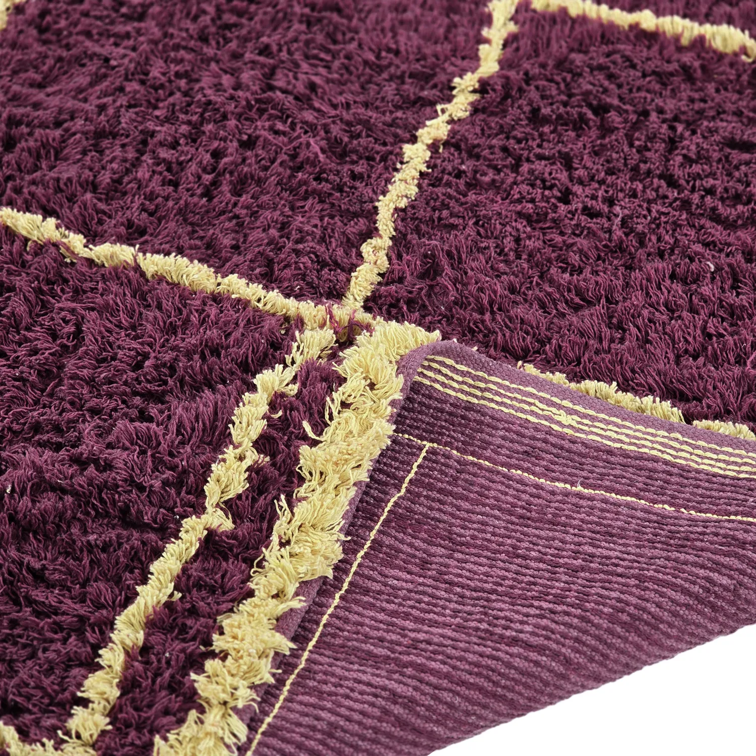 Shaggy rugs - Lana Natural Cotton Shaggy (burgundy/yellow)