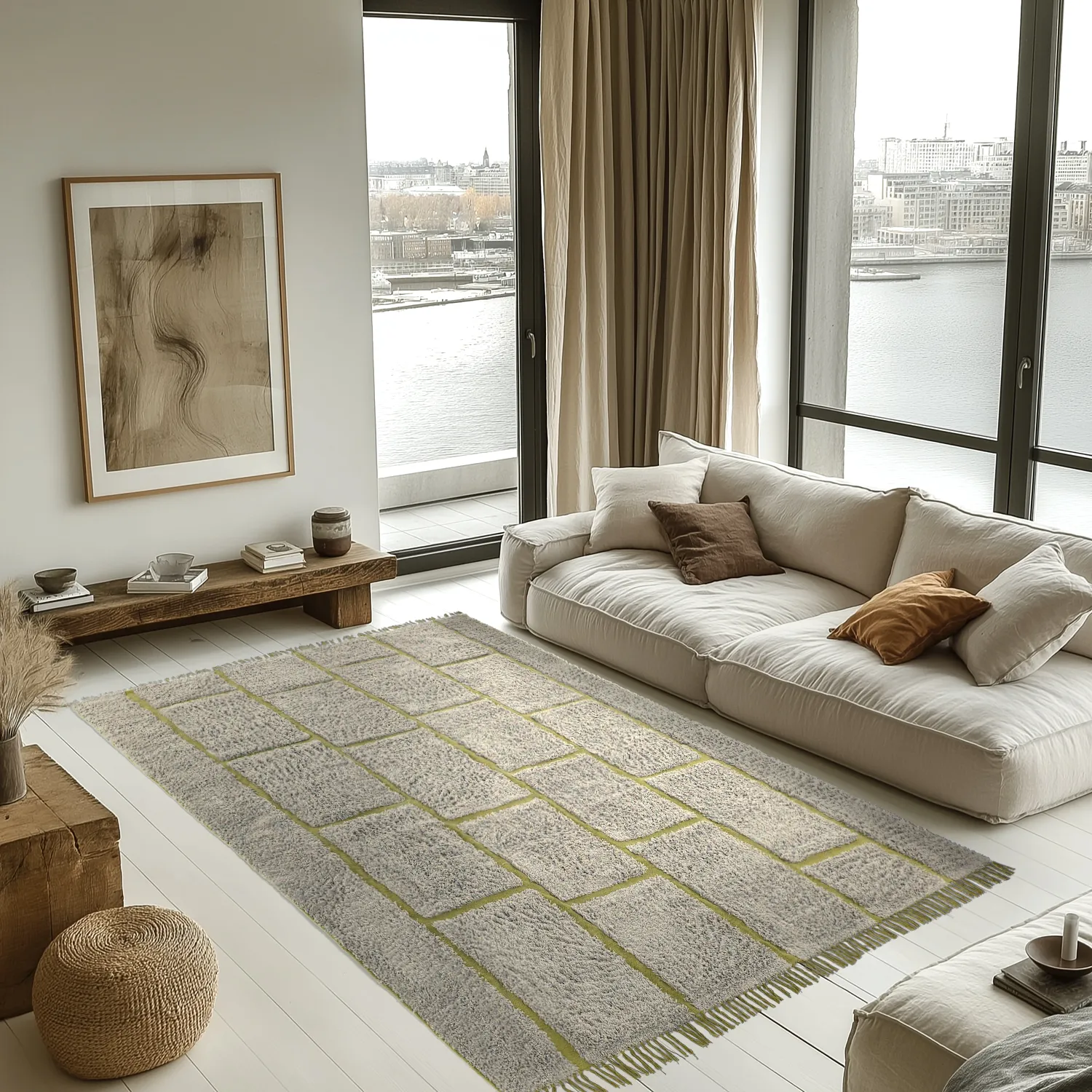 Shaggy rugs - Lindley Natural Cotton Shaggy (greige/green)