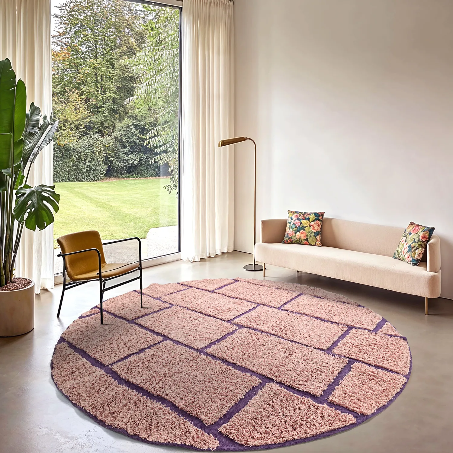 Round rug - Lindley Natural Cotton Shaggy (pink/purple)