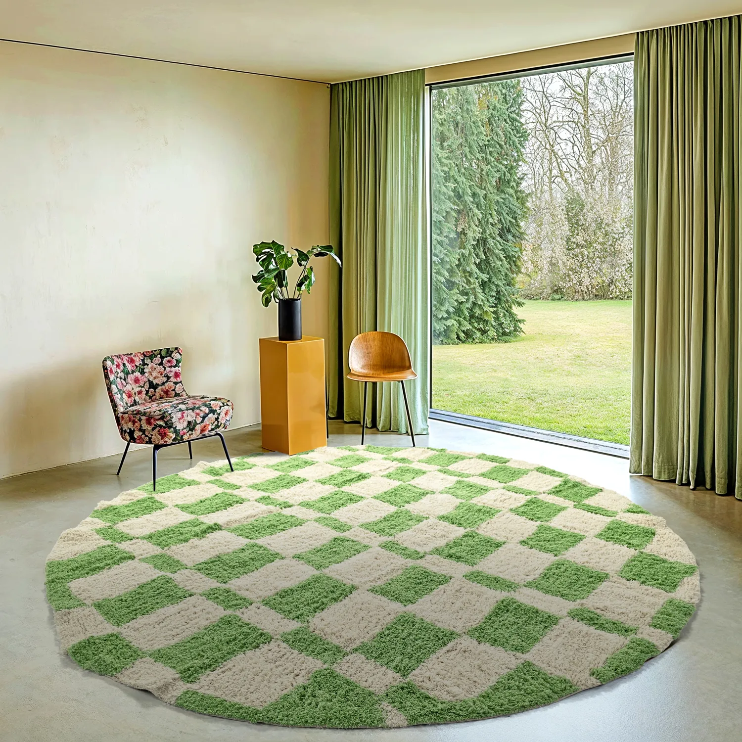 Round rug - Maranello Natural Cotton Shaggy (green)