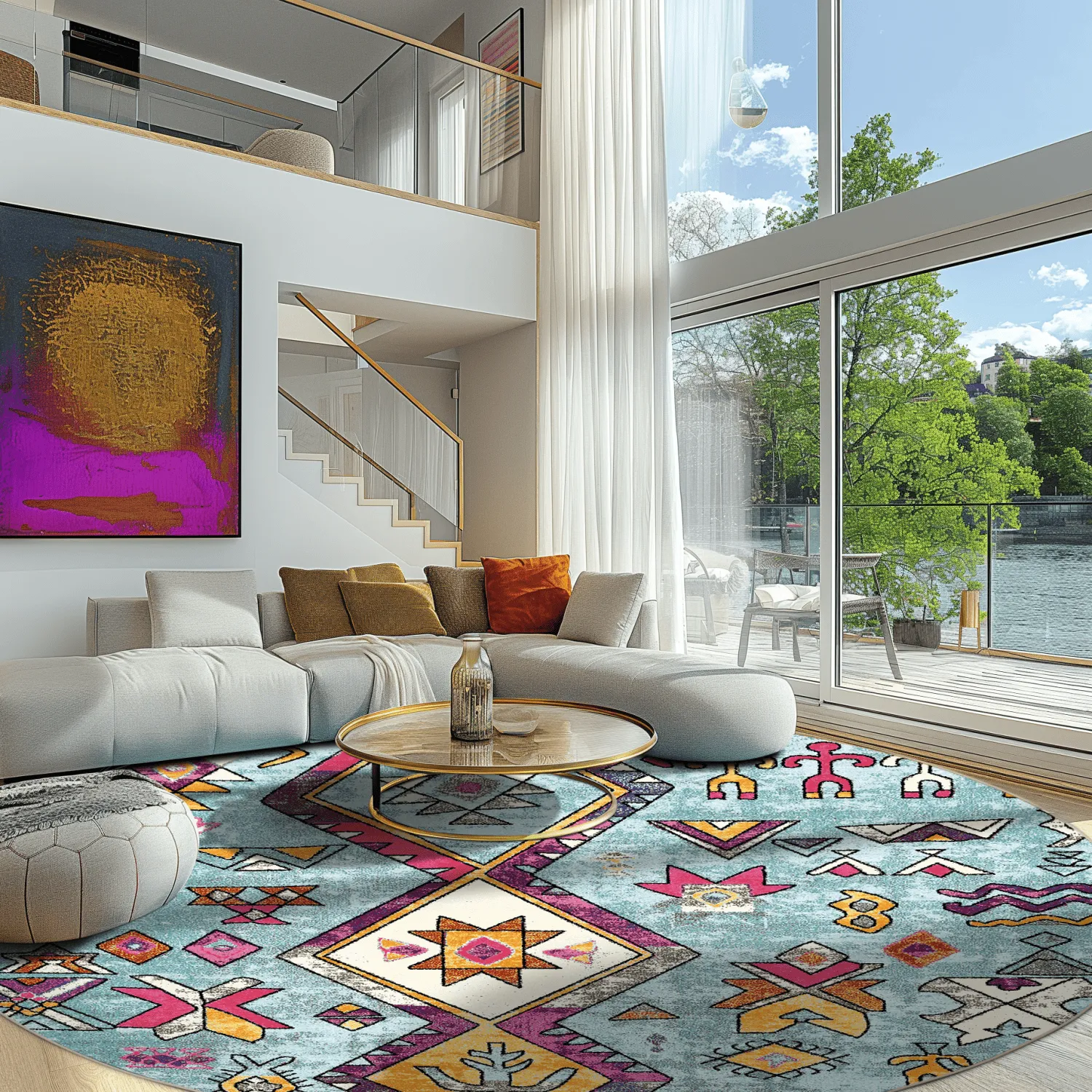 Round rug - Misare (blue/multi)
