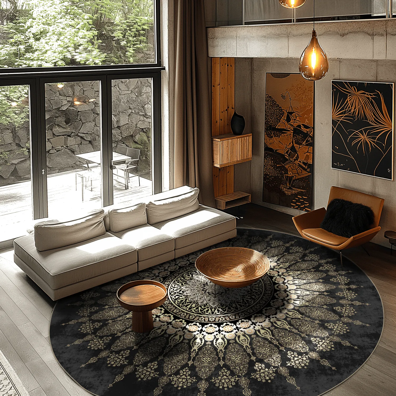 Round rug - Sandrigo (black/gold)