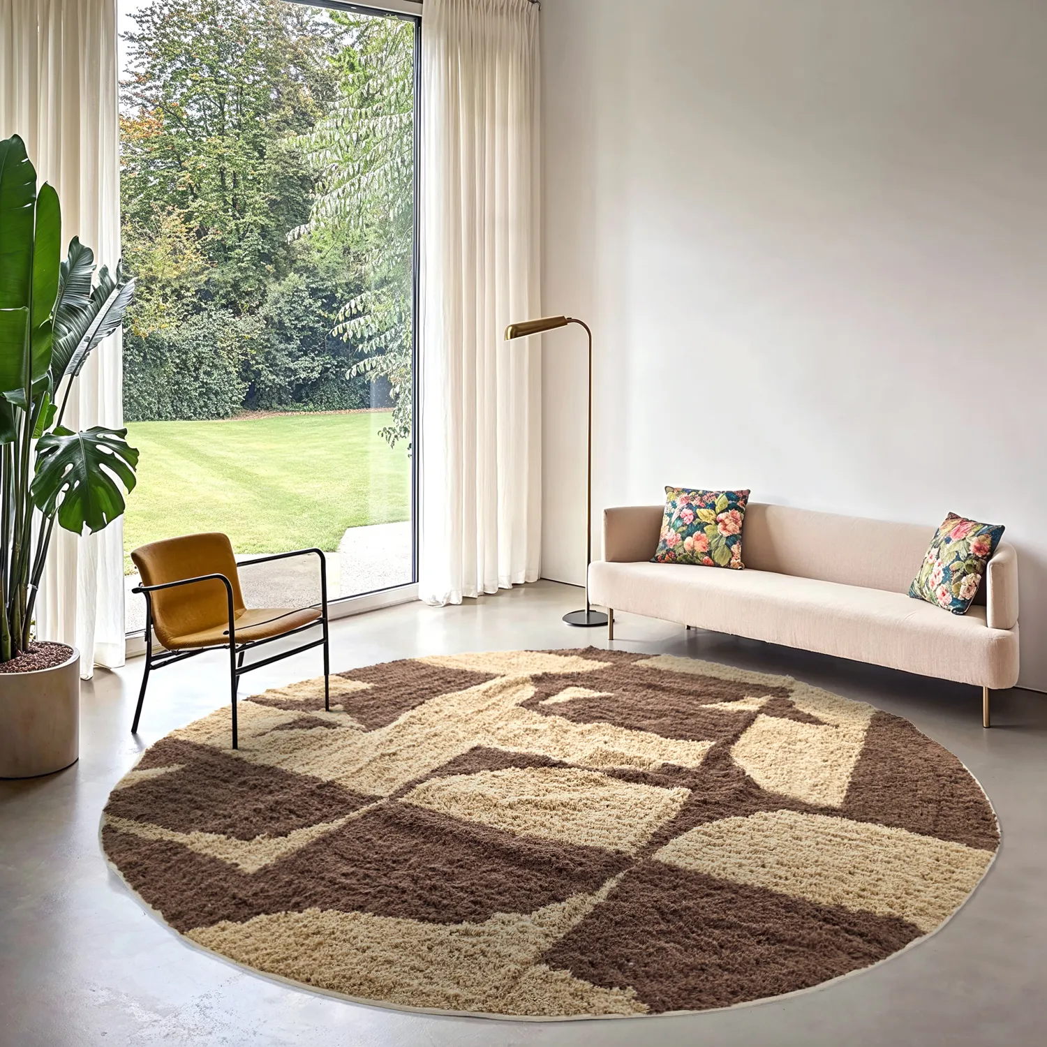 Round rug - Siberia Natural Cotton Shaggy (beige/brown)