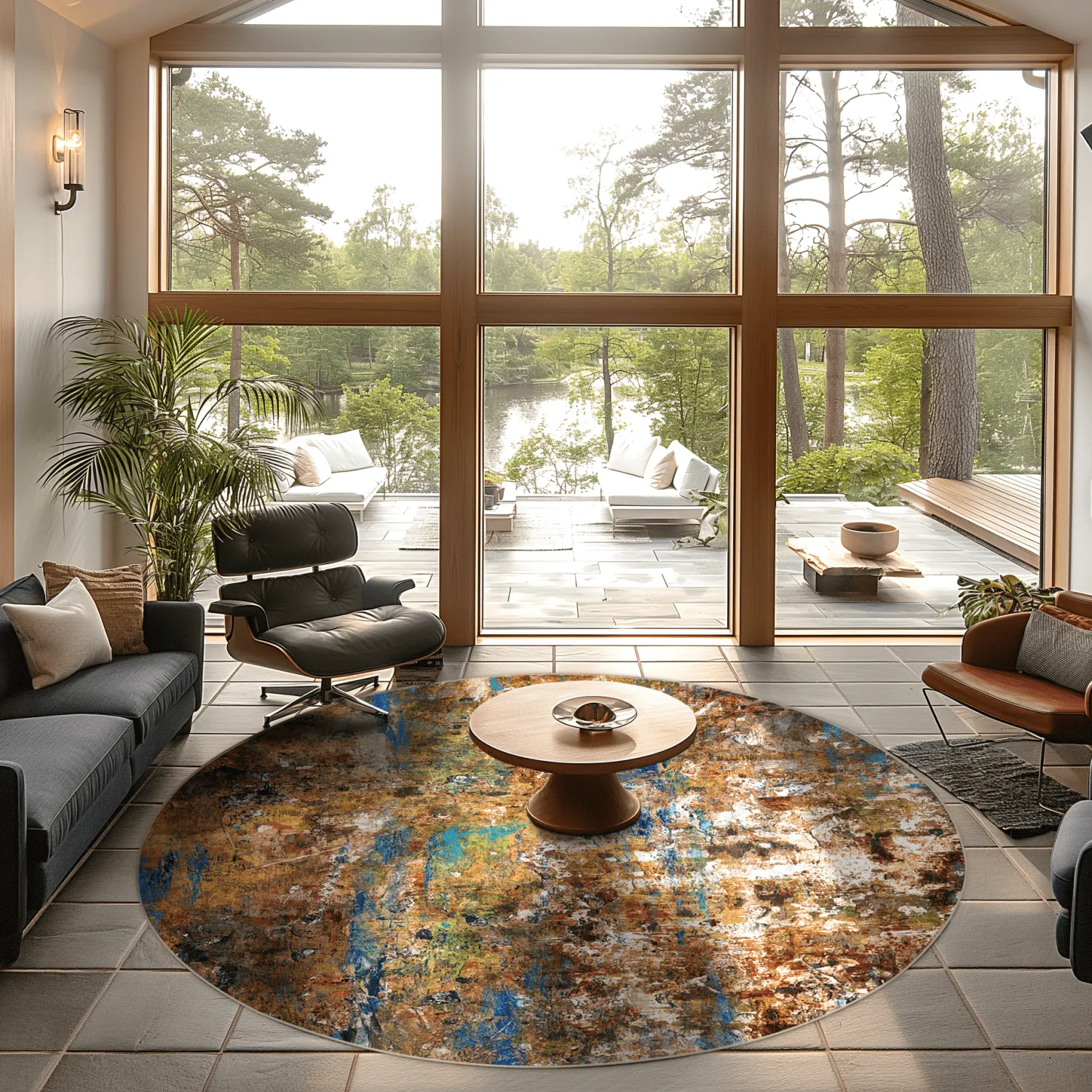 Round rug - Trepito (brown/blue/multi)