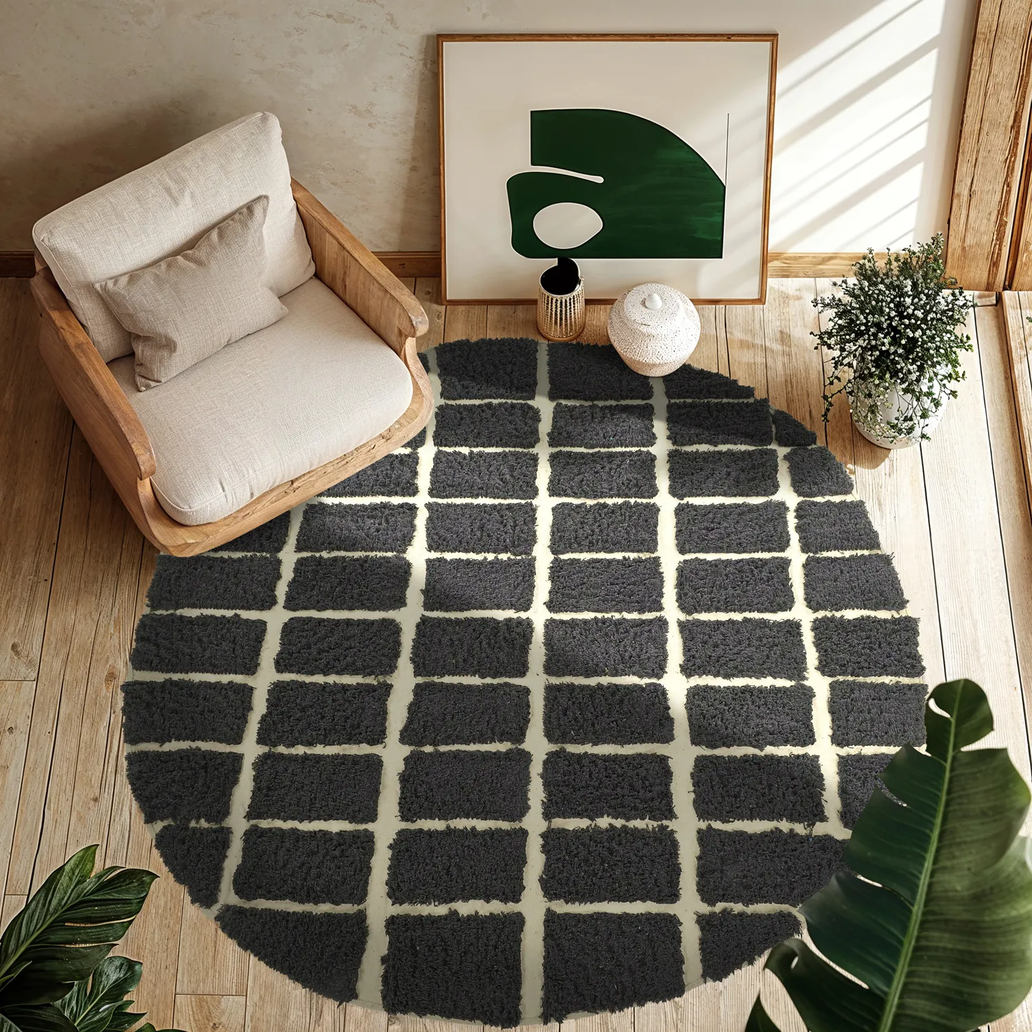 Round rug - Zola Natural Cotton Shaggy (dark grey)