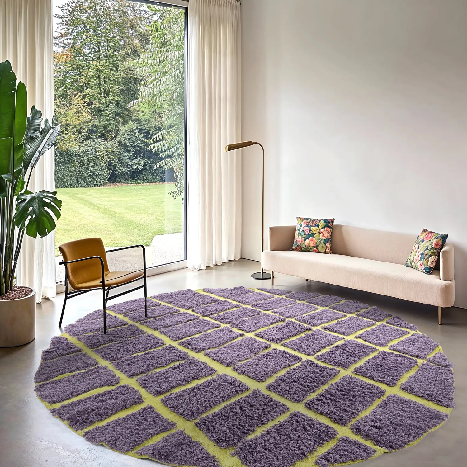 Round rug - Zola Natural Cotton Shaggy (purple)