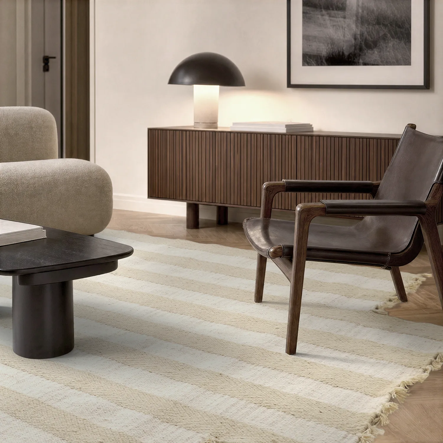 Irregular wool rug - Kystaro (cream/beige)