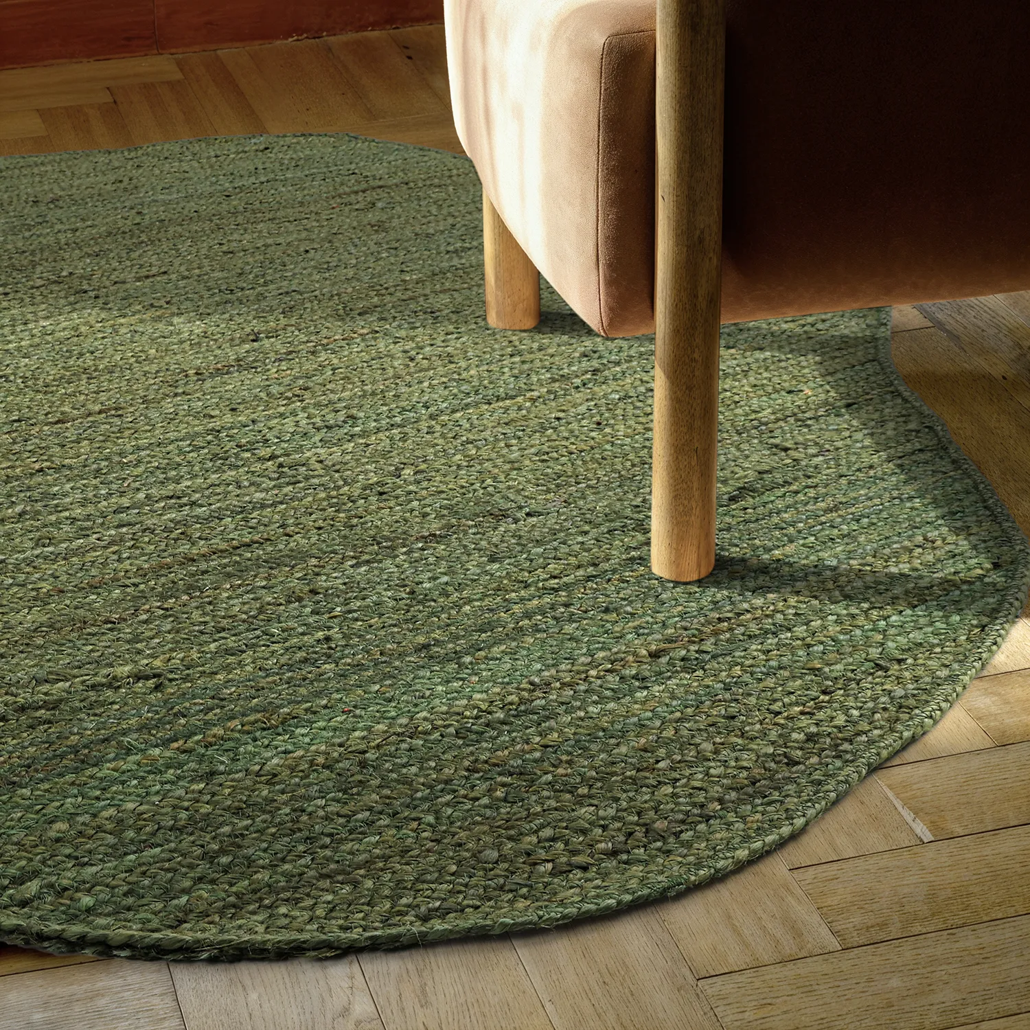 Irregular round jute rug - San Francisco (army green)