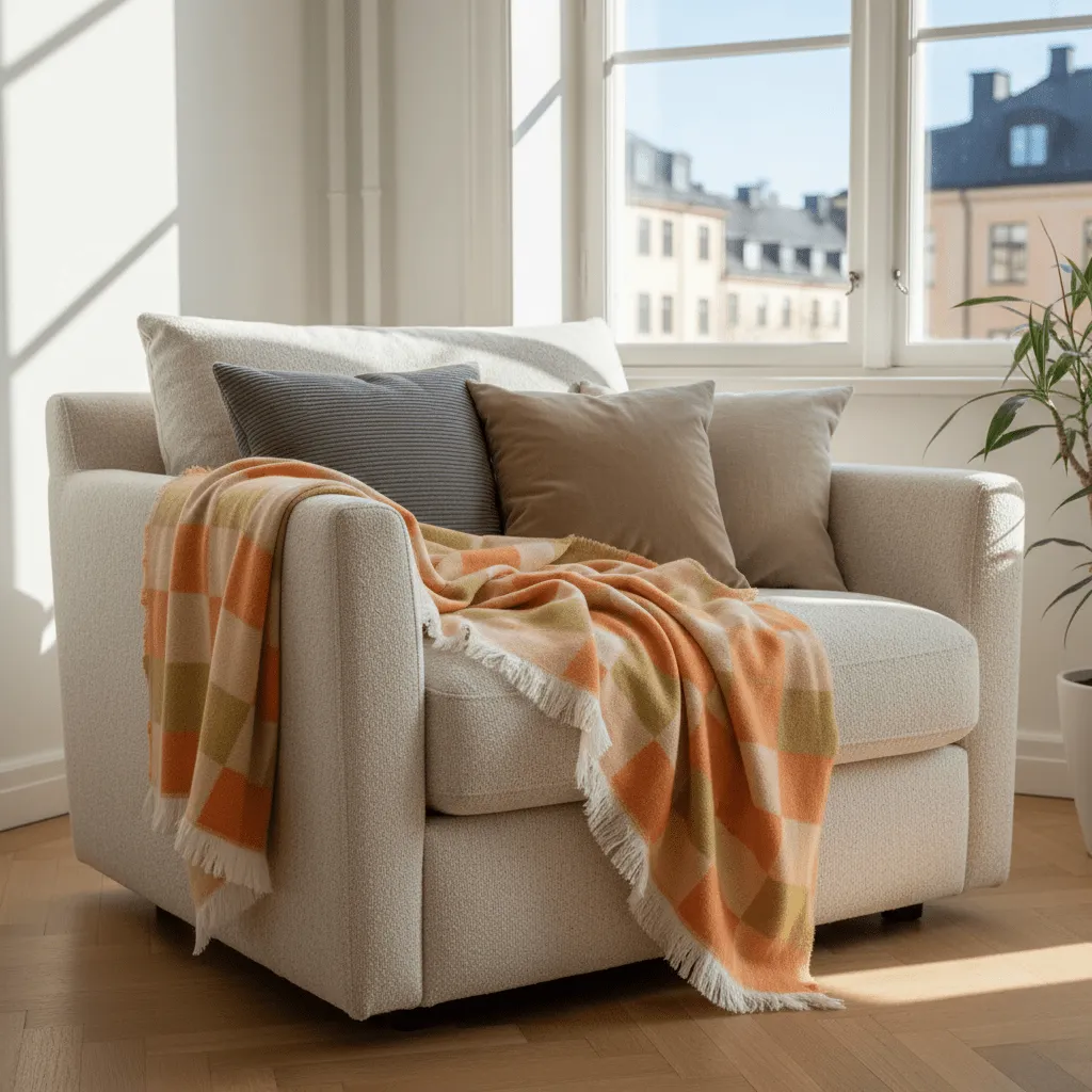 Throws - Wool blend throw - Audrey Check (beige/yellow/orange)