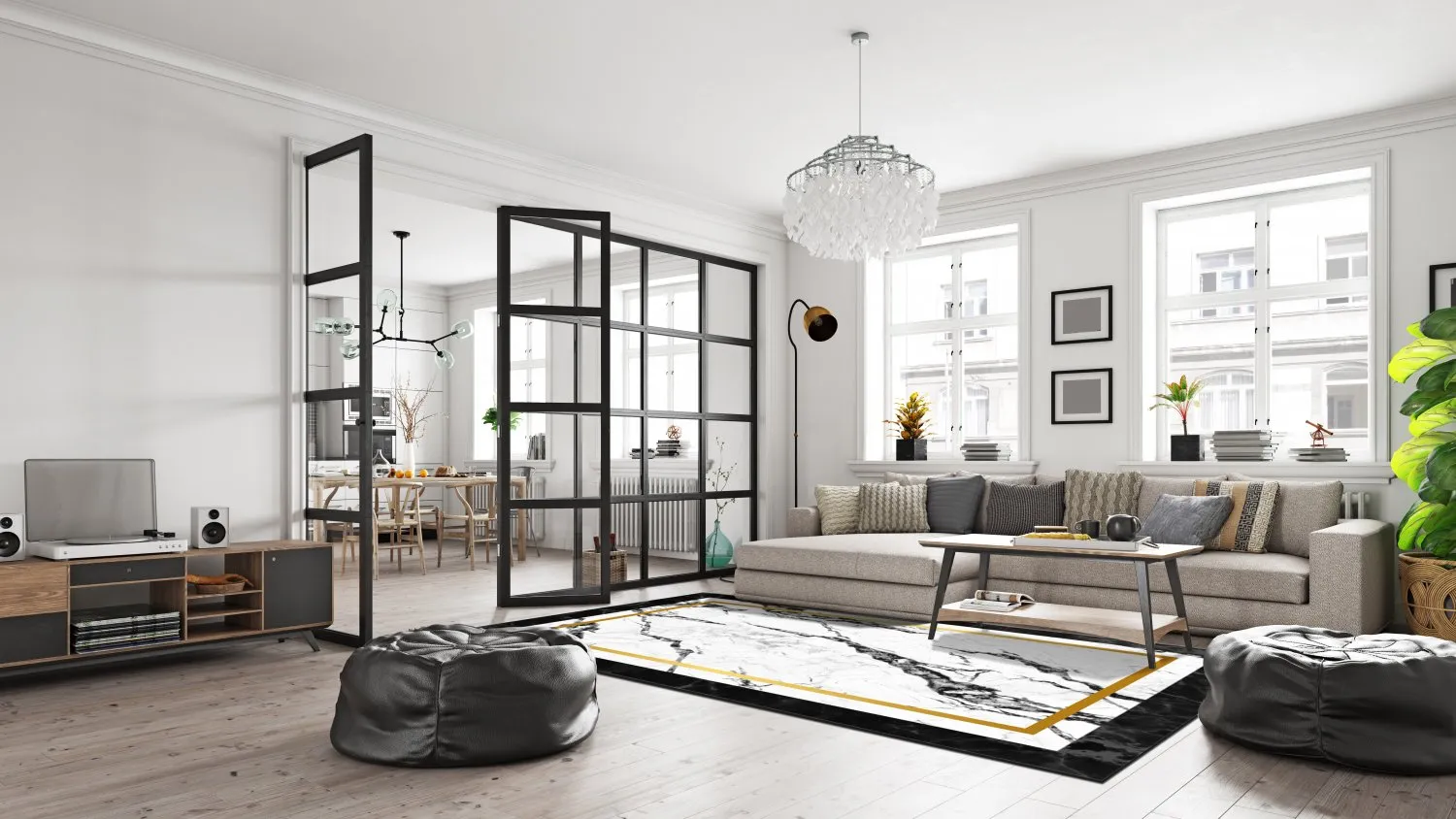 Wilton rug - Avola (black/white/gold)