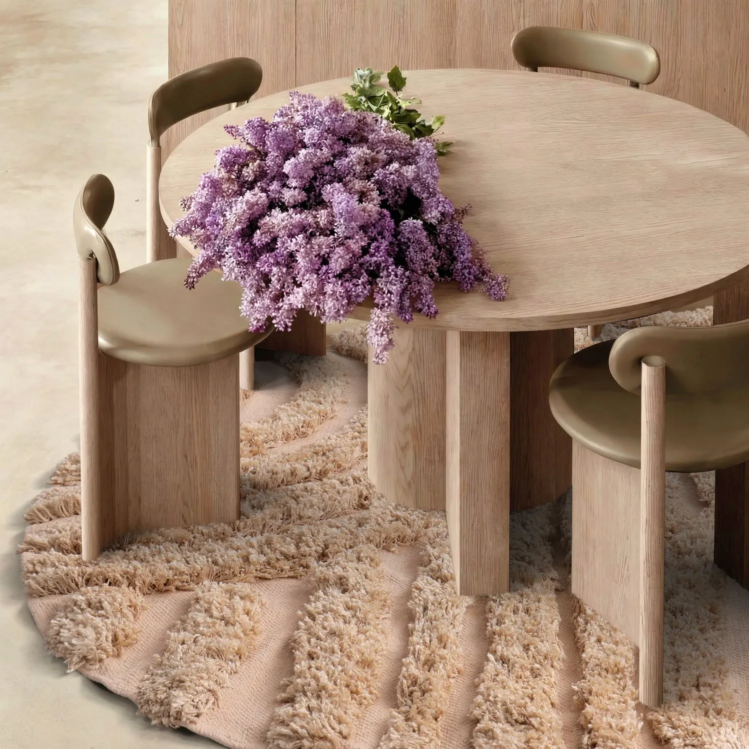 Round rug - Cazorla Natural Cotton Shaggy (beige)