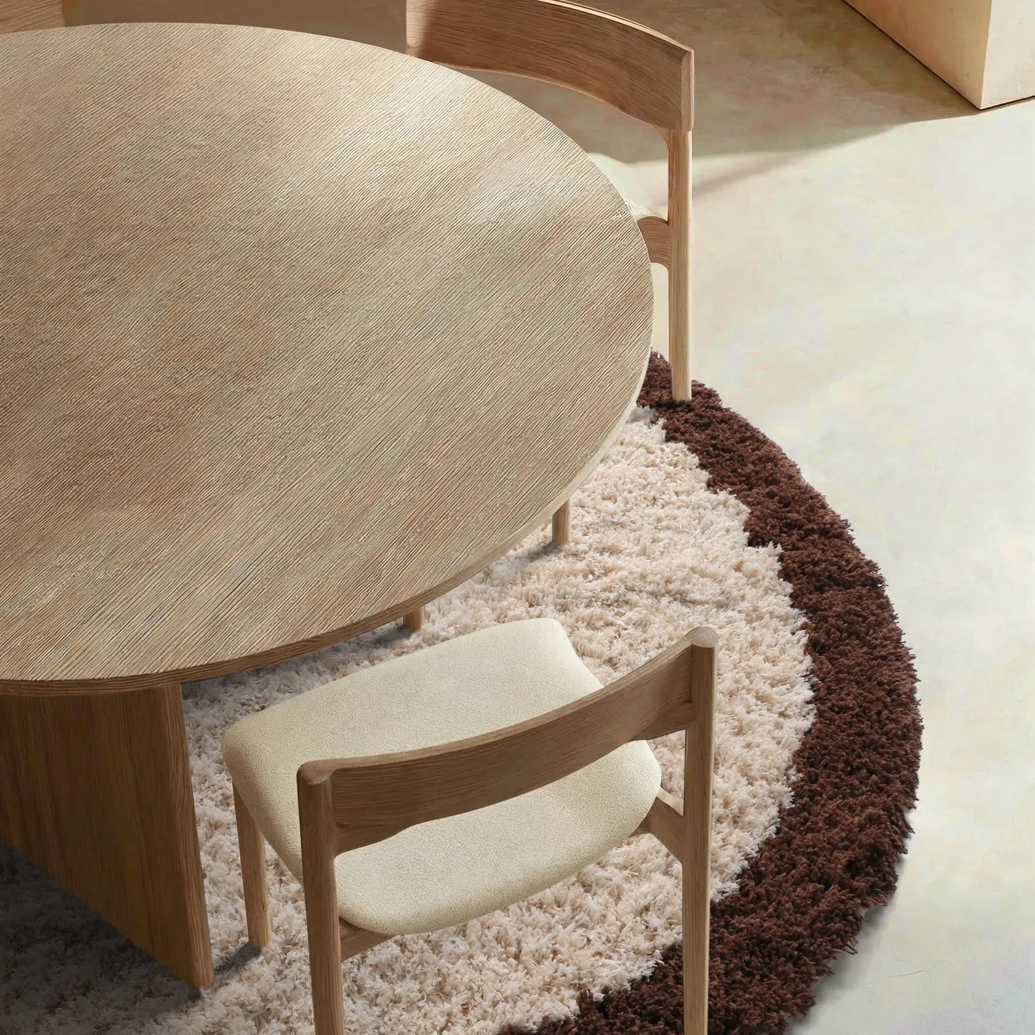 Round rug - Sagres Natural Cotton Shaggy (off-white/brown)