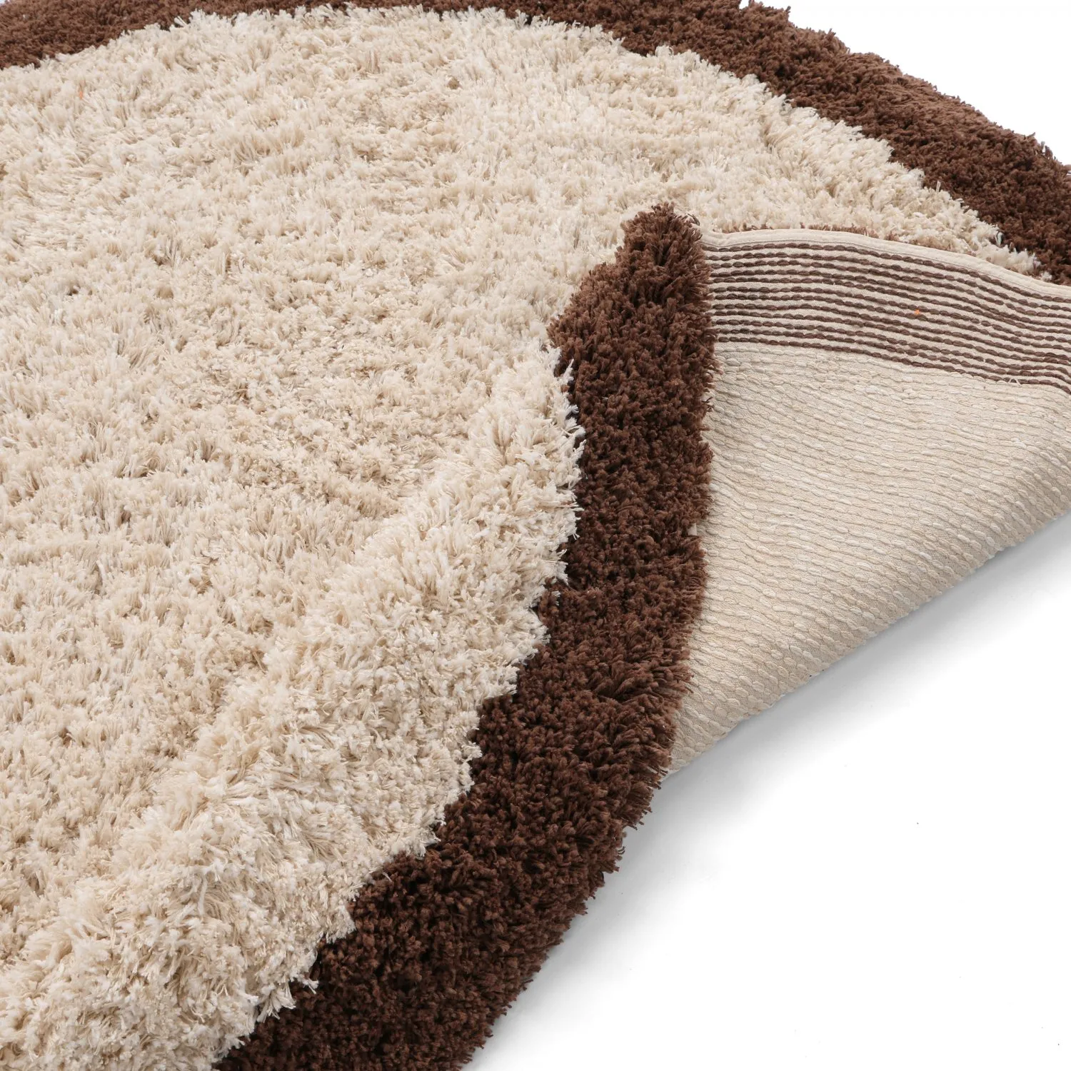 Round rug - Sagres Natural Cotton Shaggy (off-white/brown)
