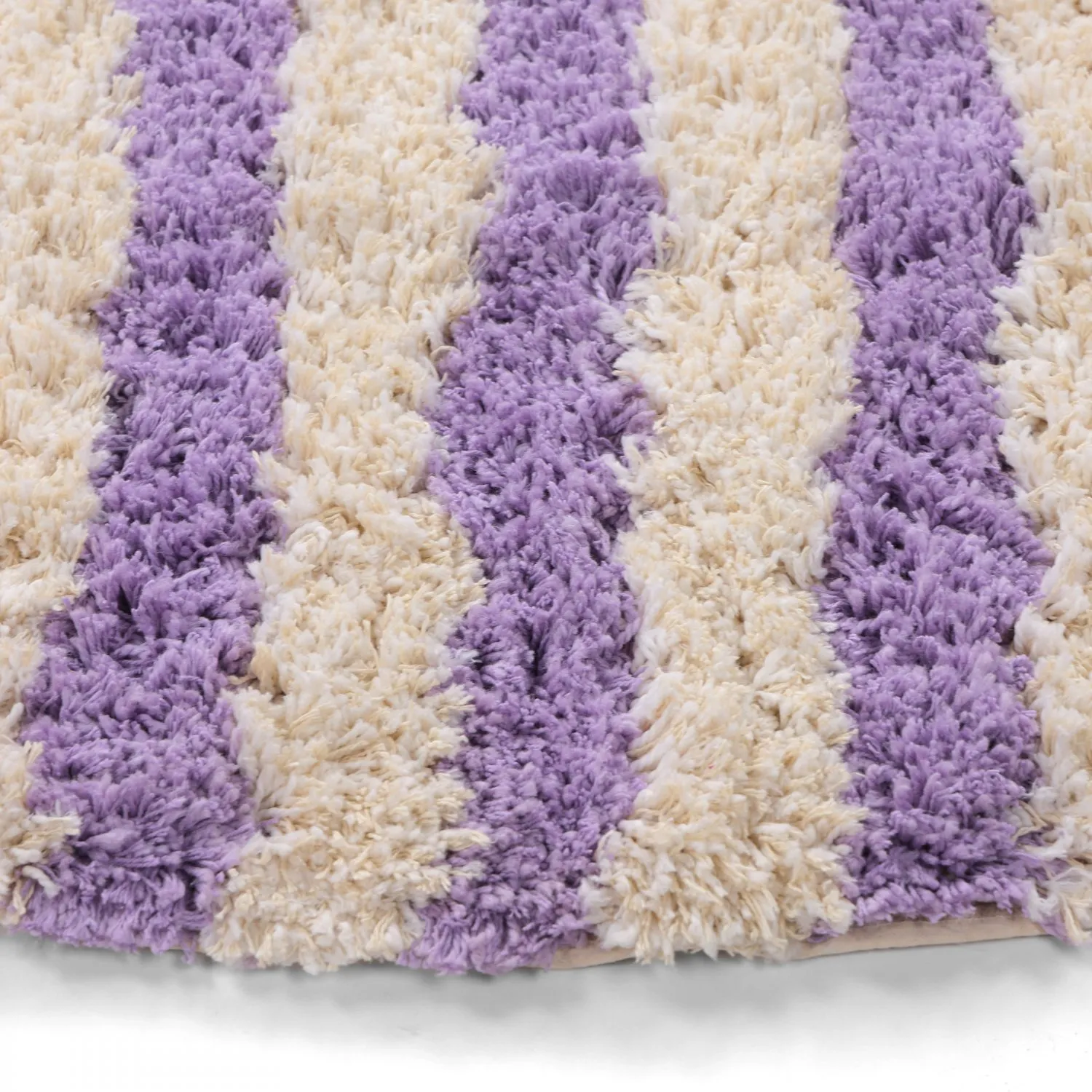 Round rug - Thira Stripe Cotton Shaggy (cream/light purple)