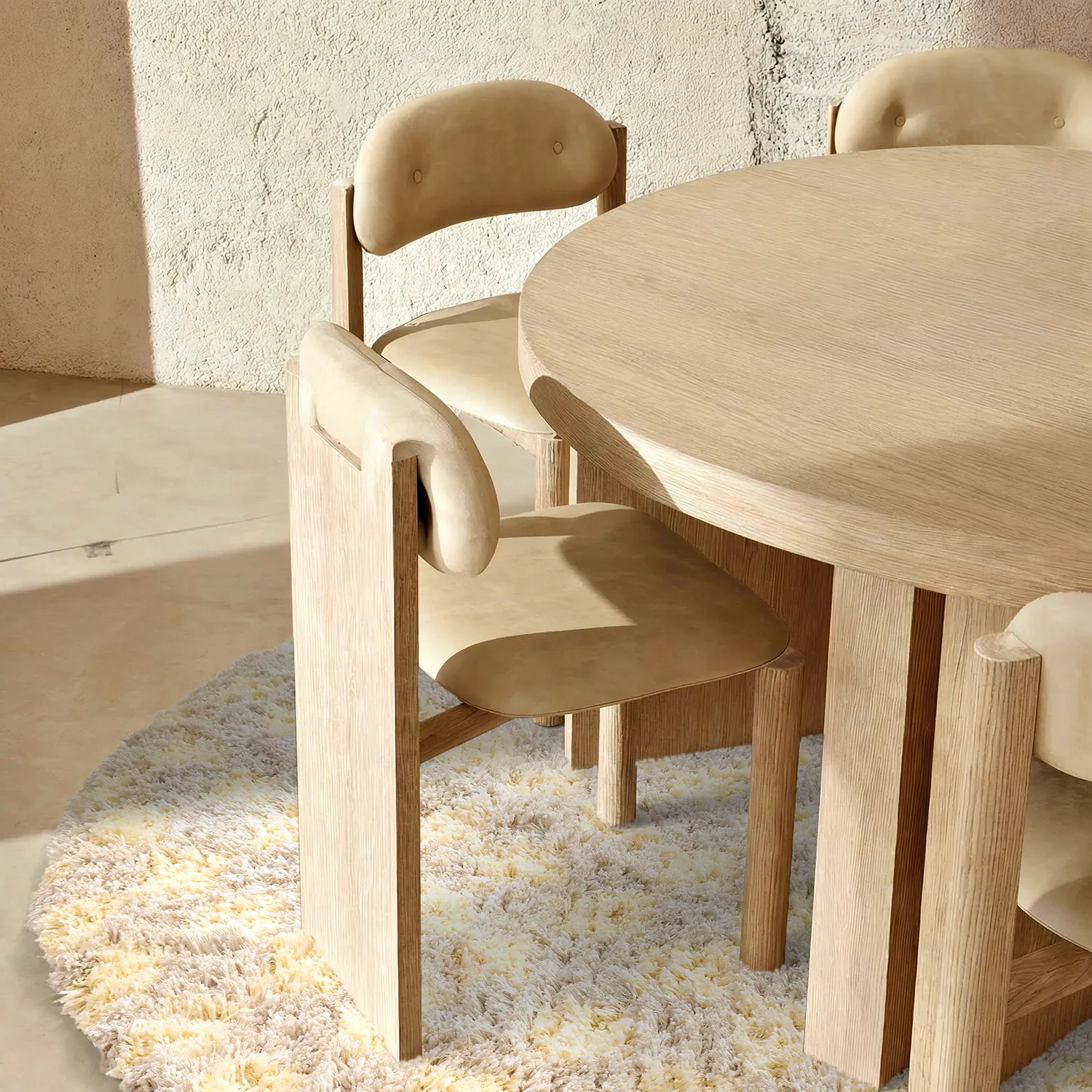 Round rug - Methoni Check Cotton Shaggy (cream/light yellow)