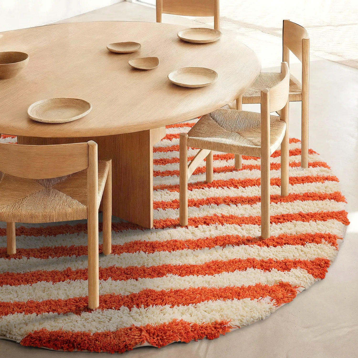Round rug - Thira Stripe Cotton Shaggy (light yellow/light orange)