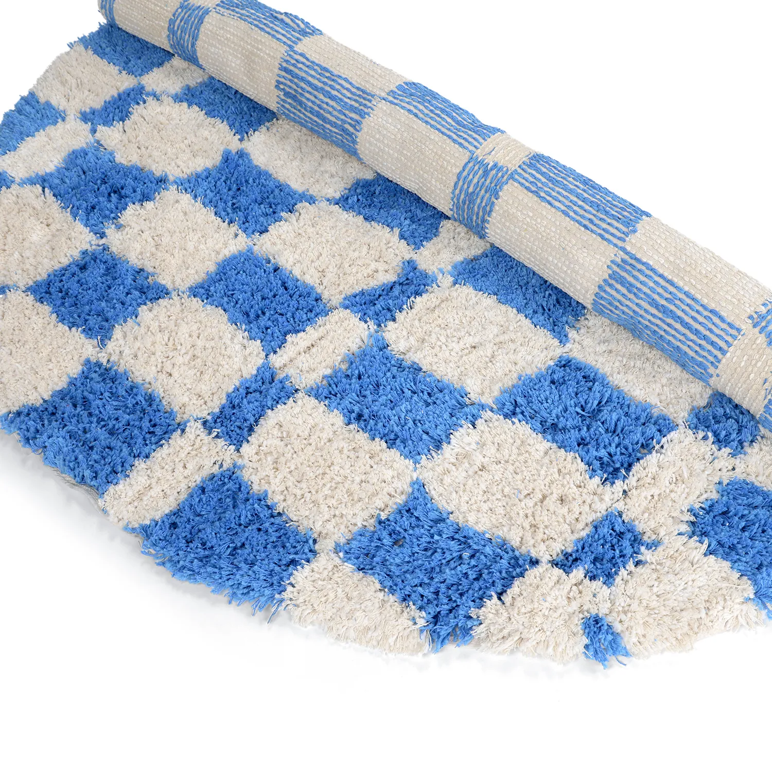 Round rug - Atrani Natural Cotton Shaggy (blue)