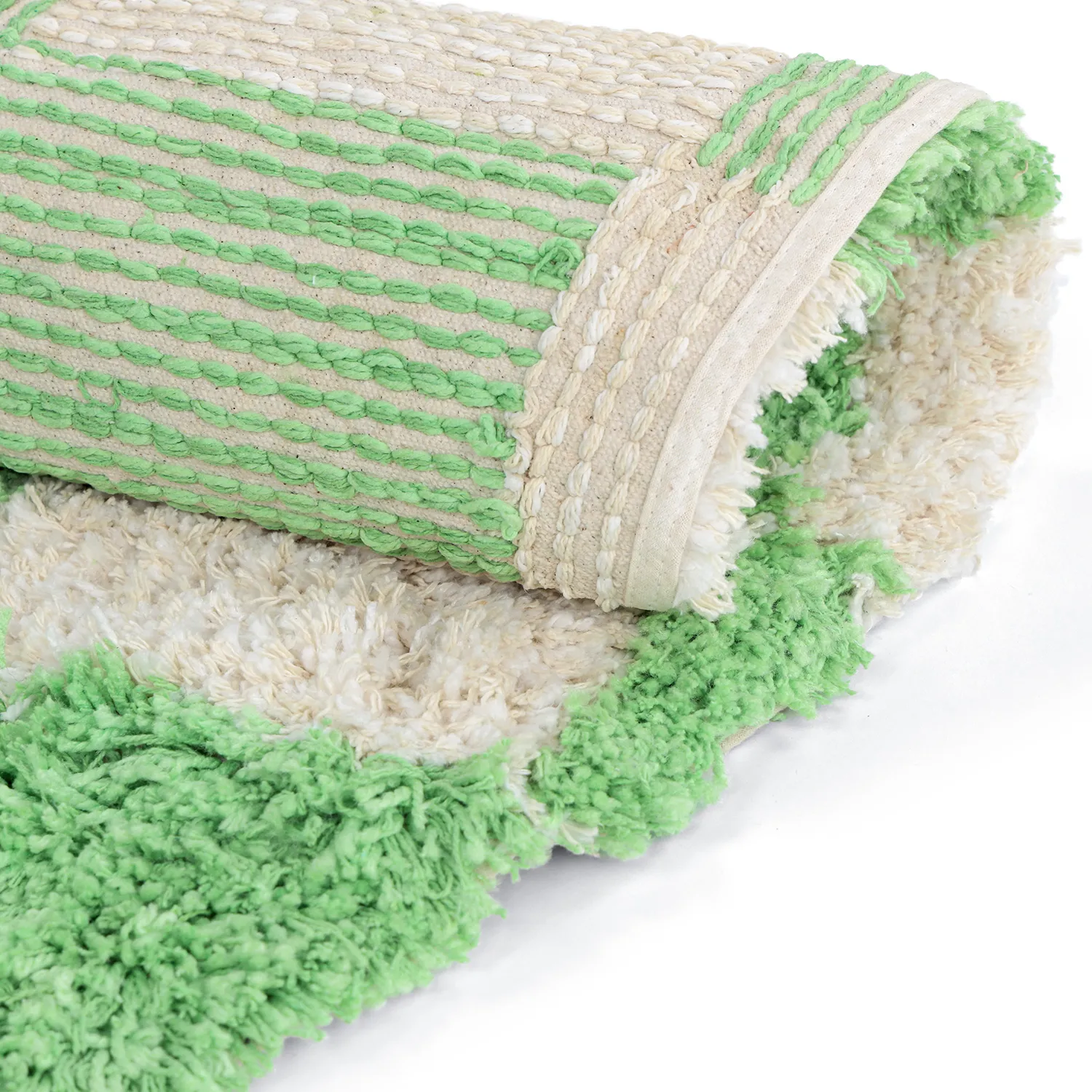 Round rug - Atrani Natural Cotton Shaggy (green)